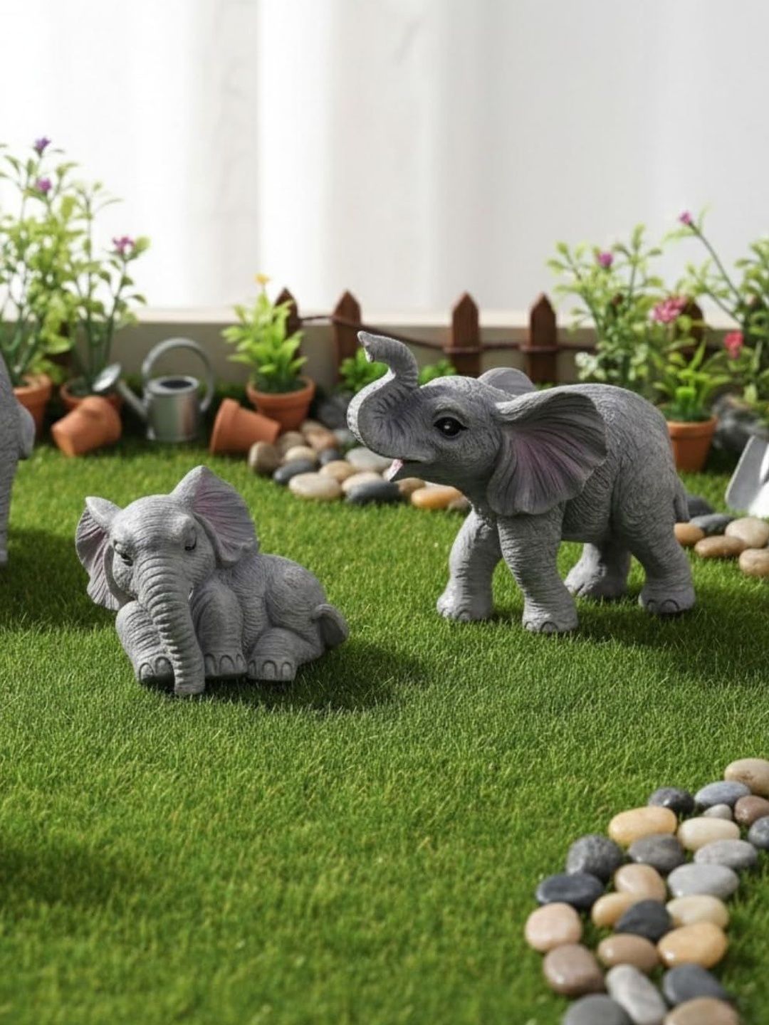 Ascension Grey 3 Pieces Cute Elephant Miniature Figurine Showpiece-picture-32