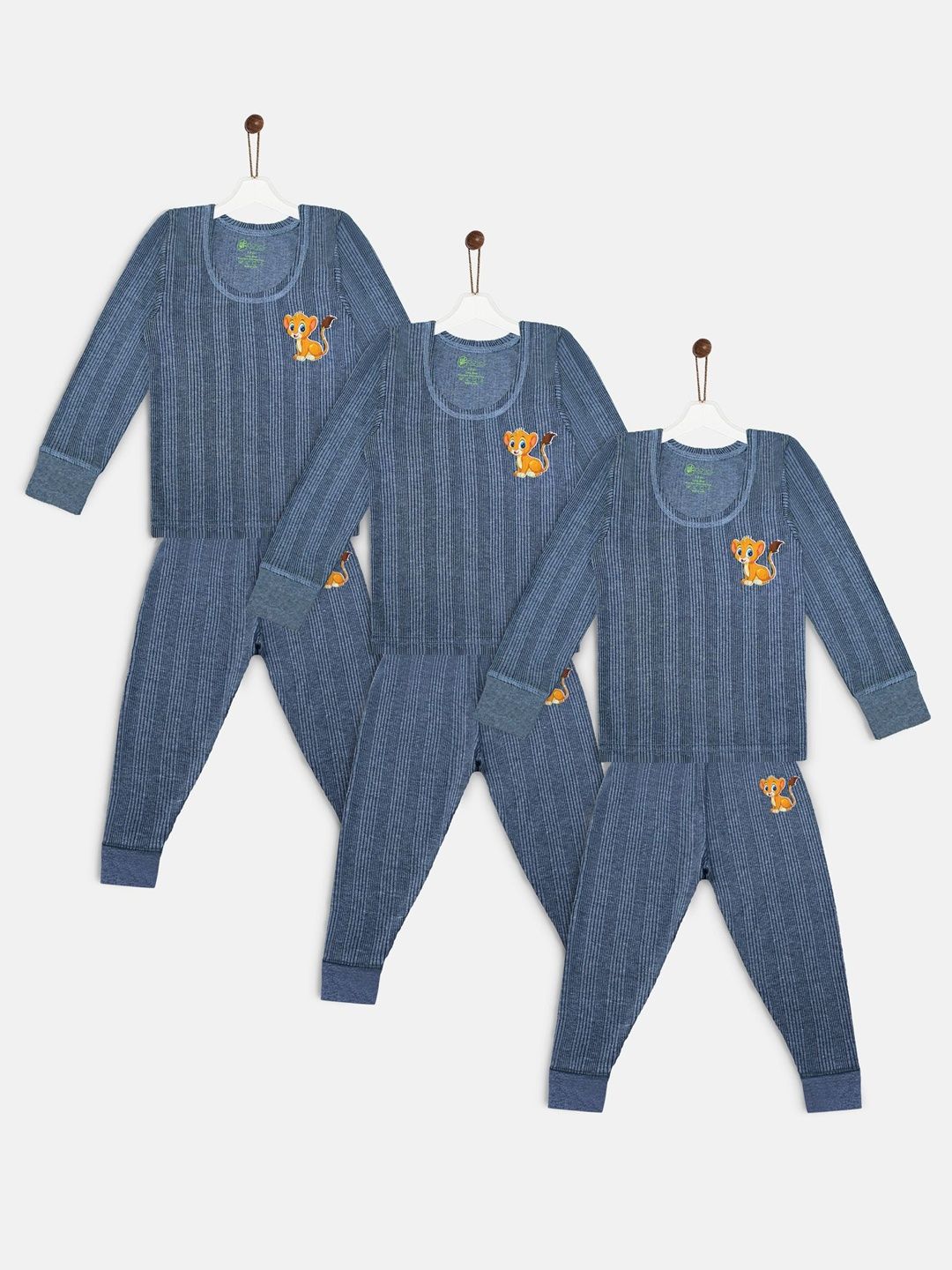 YK Basics Kids Pack Of 3 Printed Cotton Round Neck Long Sleeves Thermal Set-picture-24