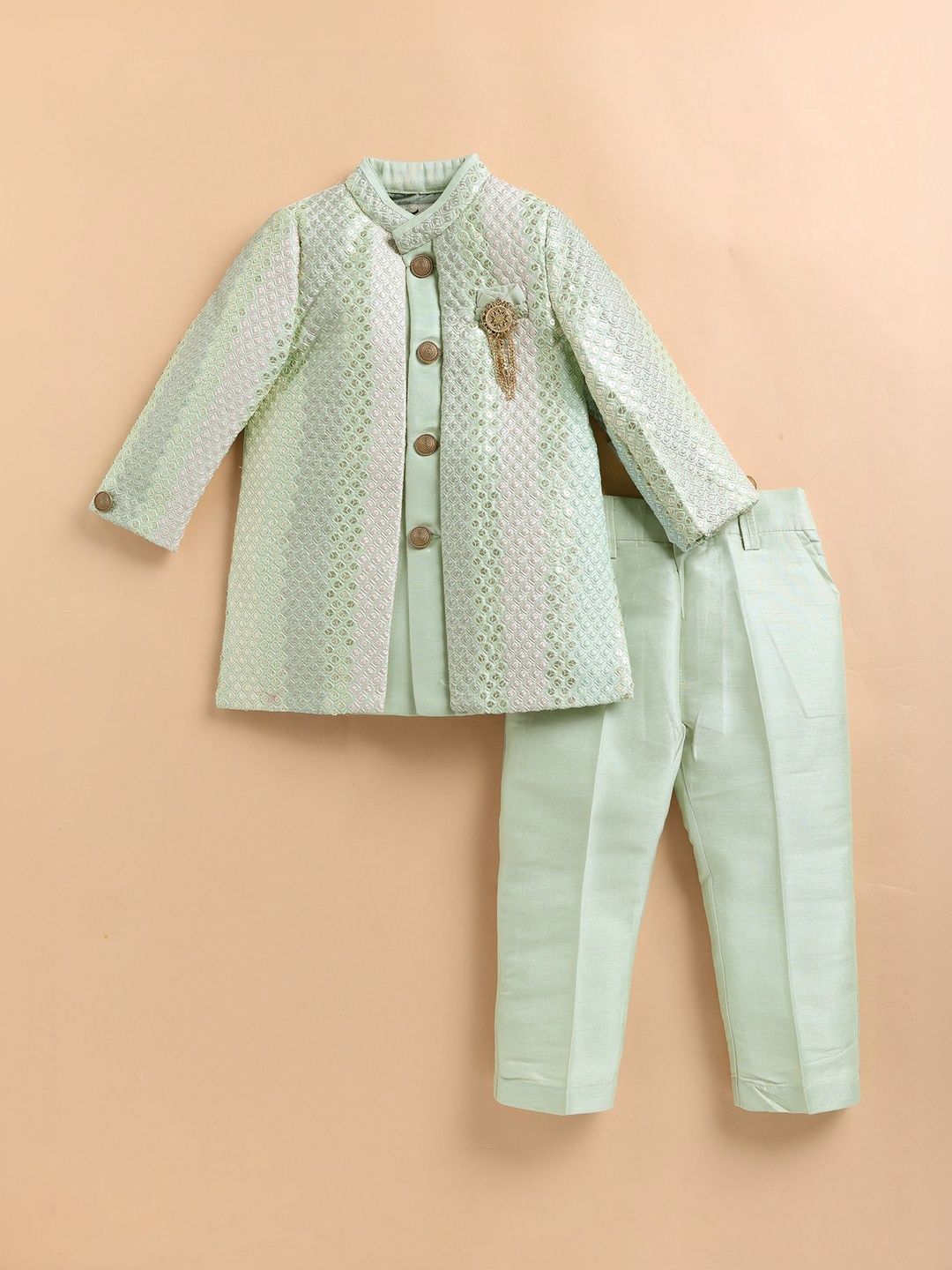LITTLE COLLARS Boys Embroidered Mandarin Collar Sherwani Set-picture-42