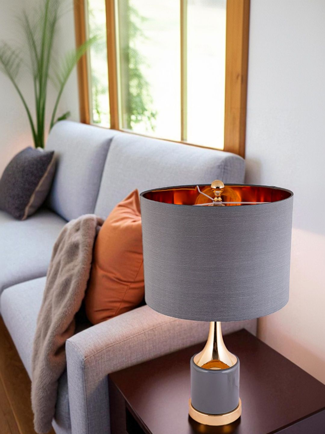AARVI DECOR STUDIO Grey Glass Quirky Cylindrical Shaped Table Lamp with Adjustable Cord-picture-31