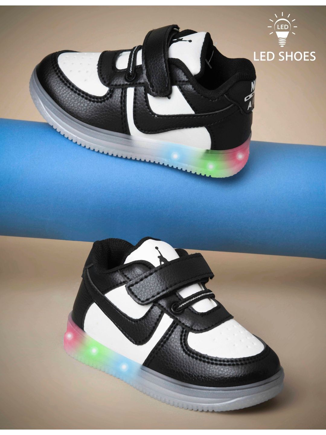KATS Kids Colourblocked Round Toe Velcro LED Antibacterial Chunky Sole Sneakers-image-48