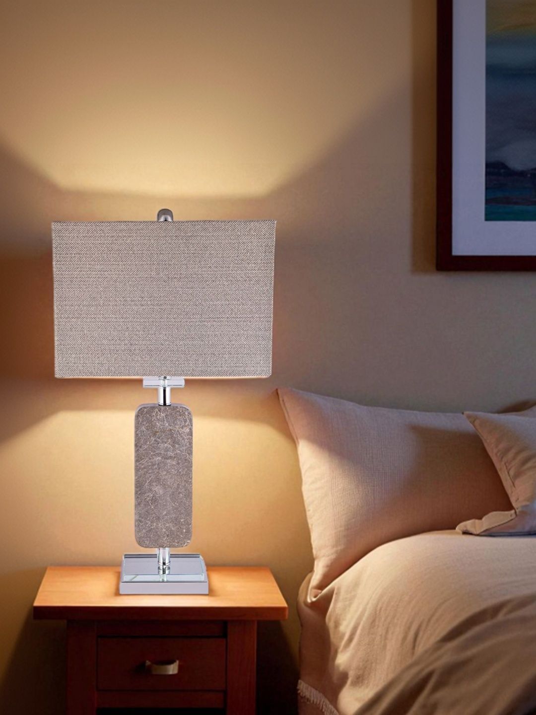 AARVI DECOR STUDIO White Iron Square Table Lamp with Adjustable Cord-picture-36