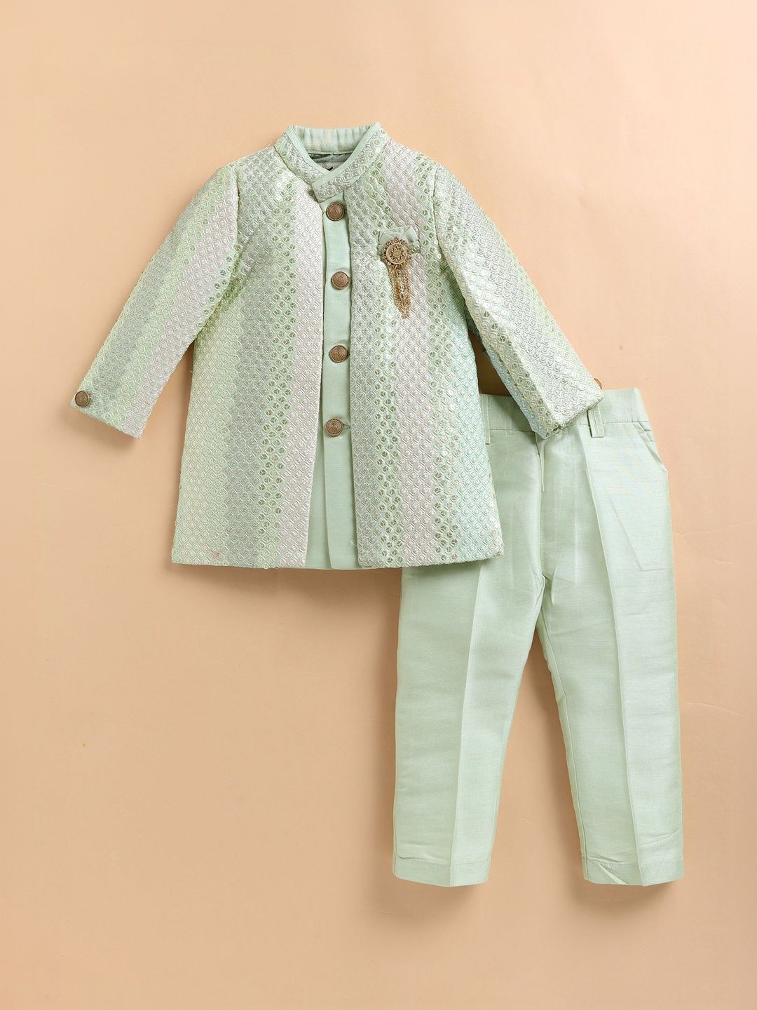 LITTLE COLLARS Boys Embroidered Mandarin Collar Sherwani Set-picture-18