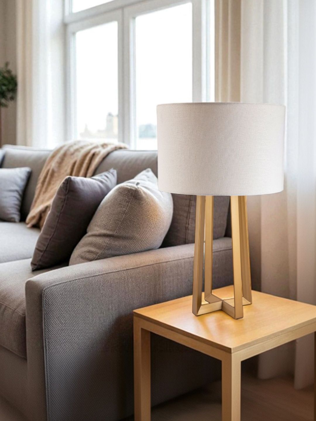AARVI DECOR STUDIO Gold-Toned Metal Contemporary Cylindrical Shaped Table Lamp with Adjustable Cord-image-21