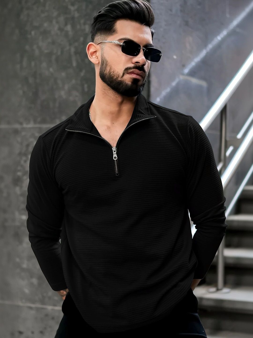 KAJARU Men Self Design Textured High Neck T-shirt-picture-35