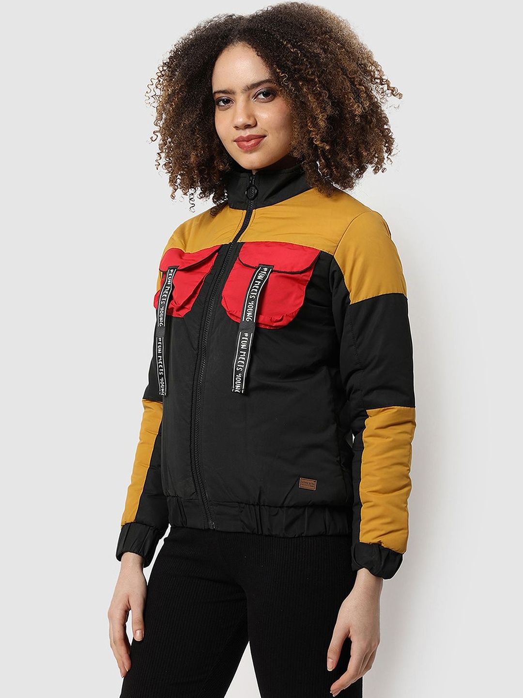 pinacolada Campus Sutra Women Colourblocked Lightweight Puffer Jacket with Patchwork-picture-41