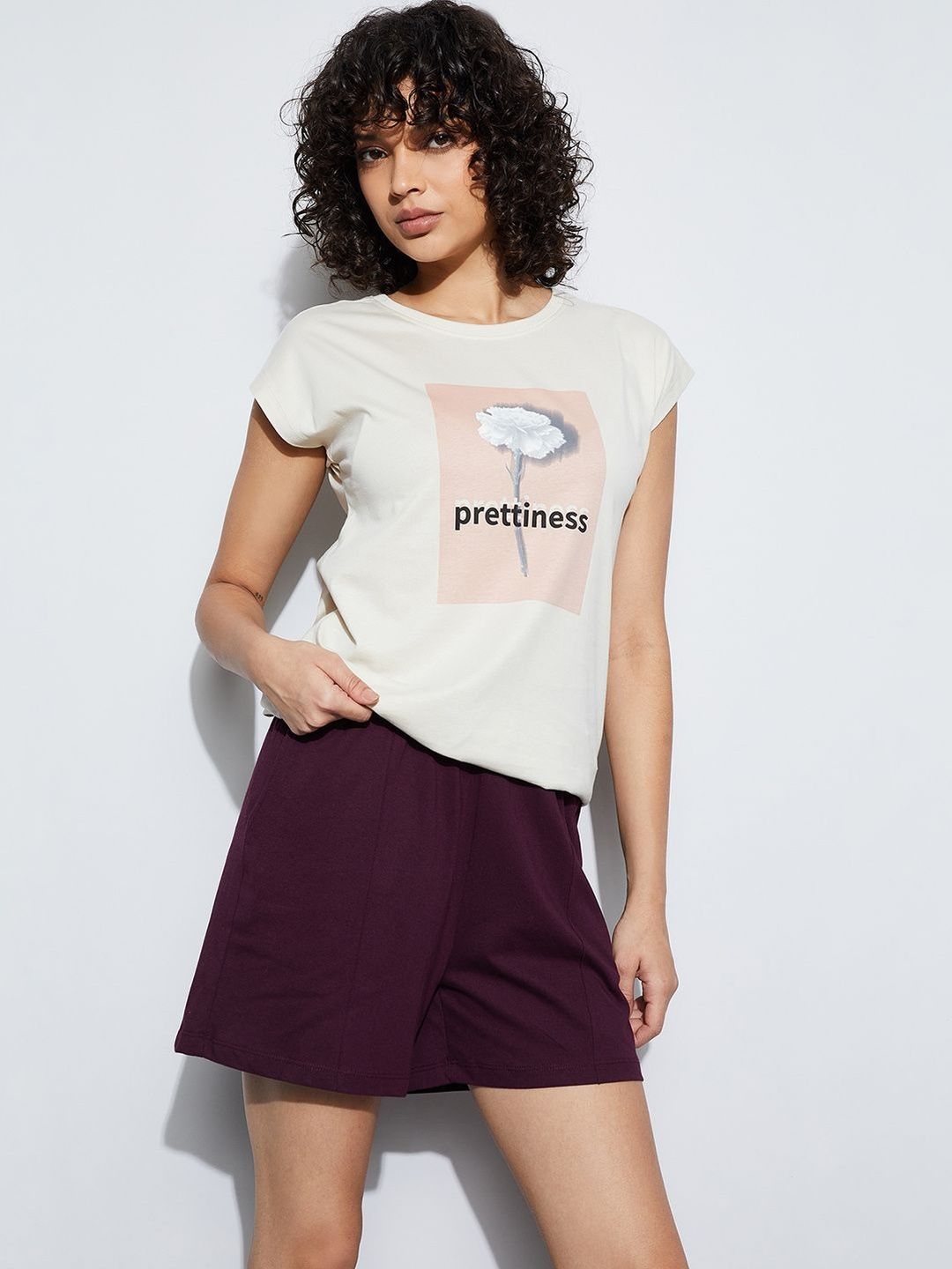 Ginger by Lifestyle Women Floral Printed Round Neck Short Sleeves Cotton T-shirt