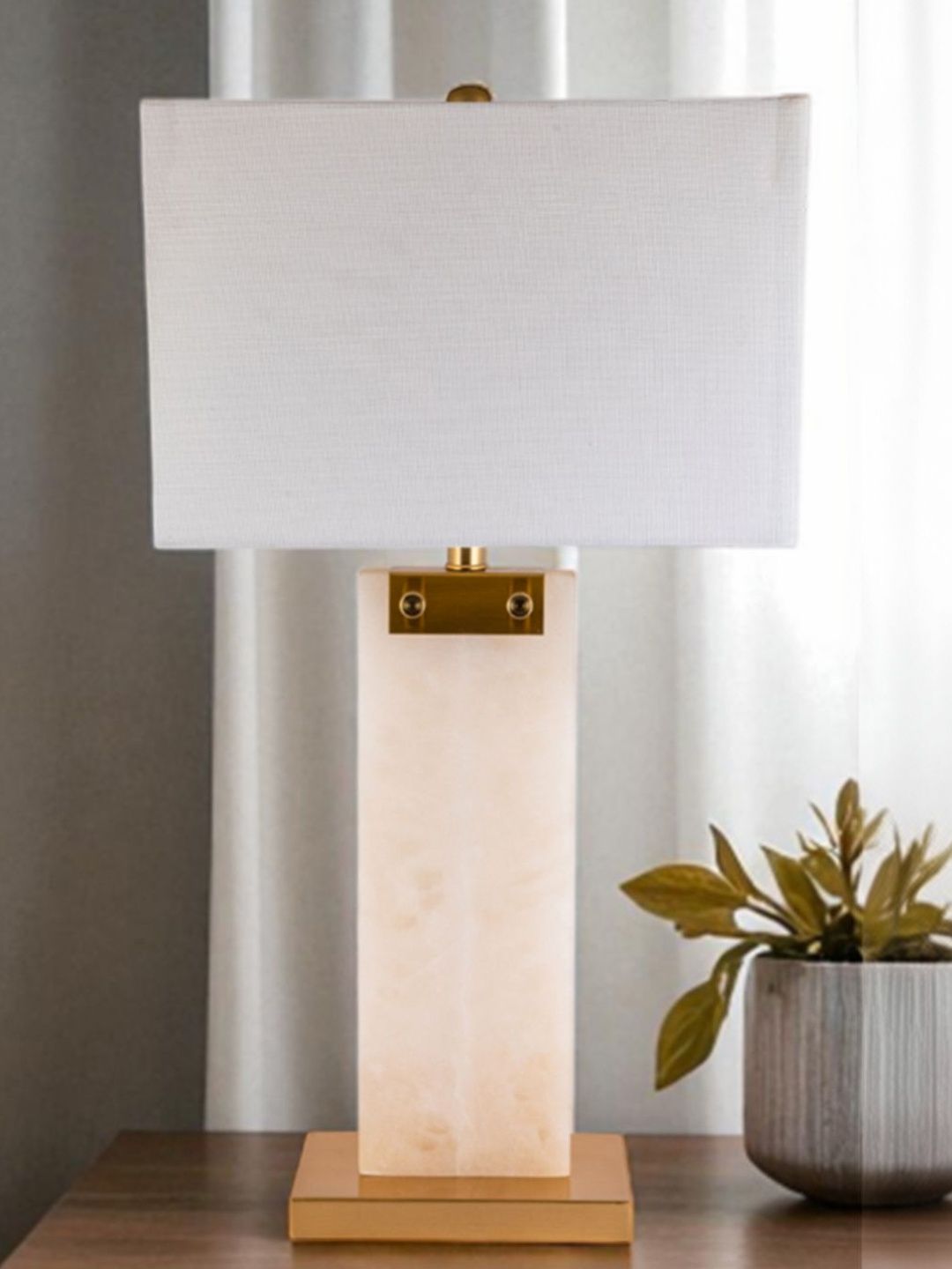 AARVI DECOR STUDIO White Ceramic Traditional Cylindrical Shaped Table Lamp with Adjustable Cord-picture-50