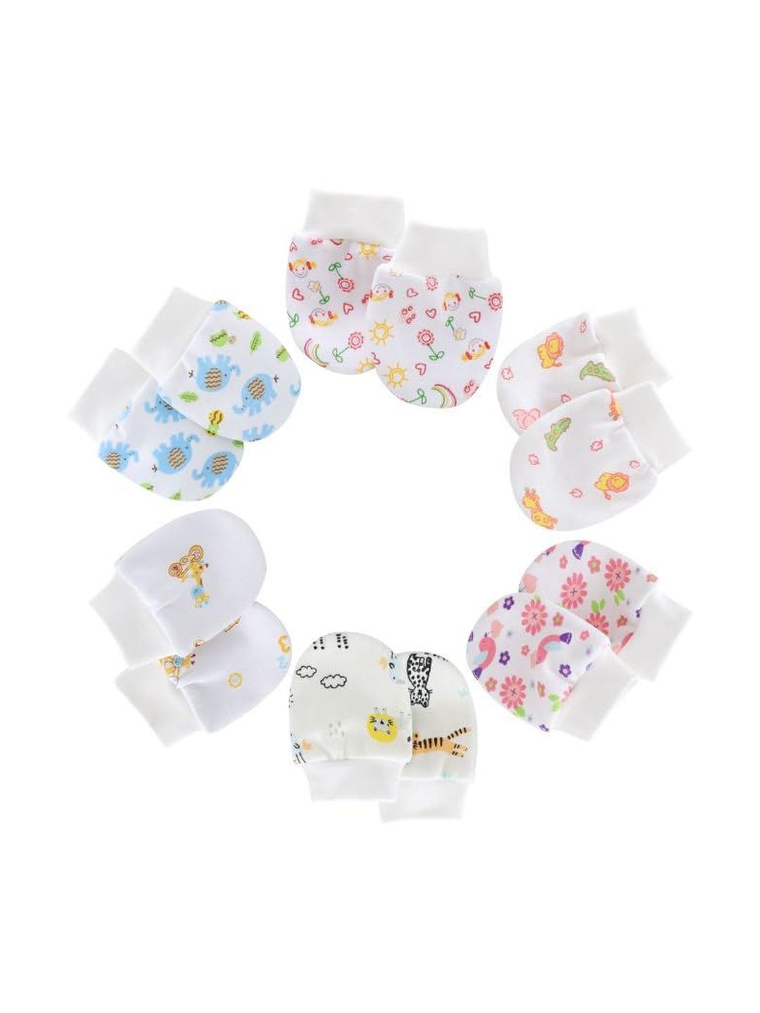 MOMISY Infants Pack Of 6 Patterned Pure Cotton Mittens-image-25