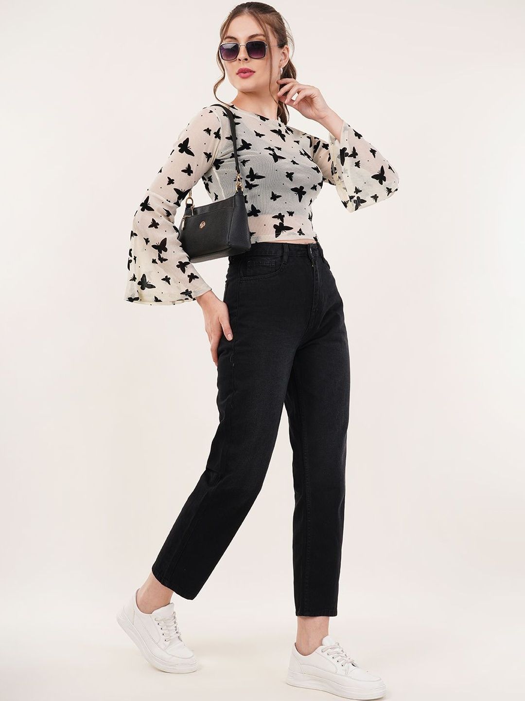 clobug Animal Print Bell Sleeve Net Crop Top-picture-16