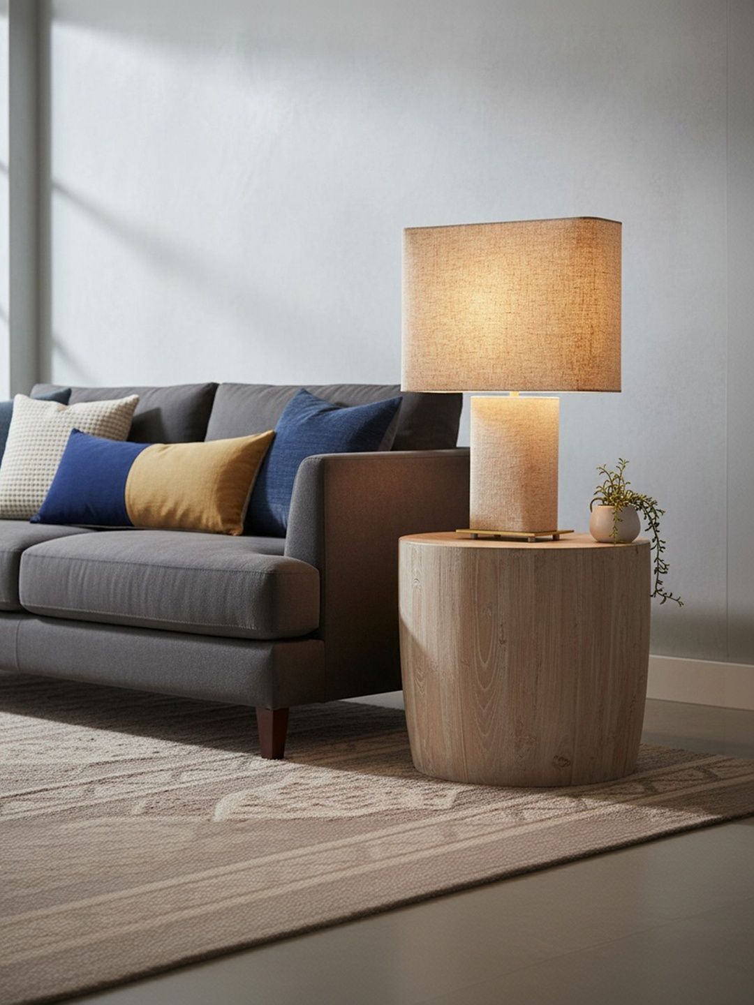 AARVI DECOR STUDIO Beige Wood Square Table Lamp with Adjustable Cord