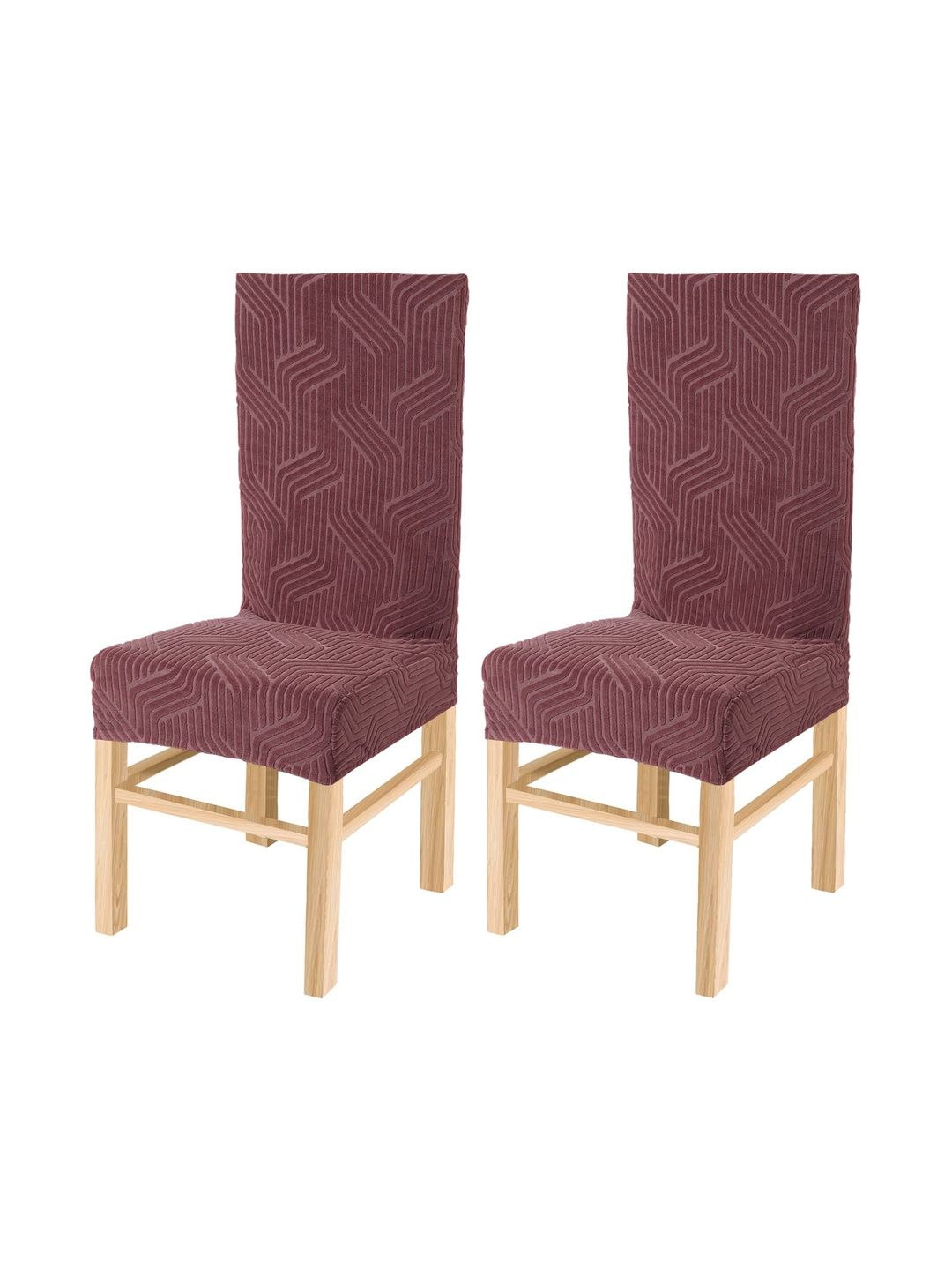 Yellow Weaves Set Of 2 Maroon Self-Design Chair Covers-picture-20