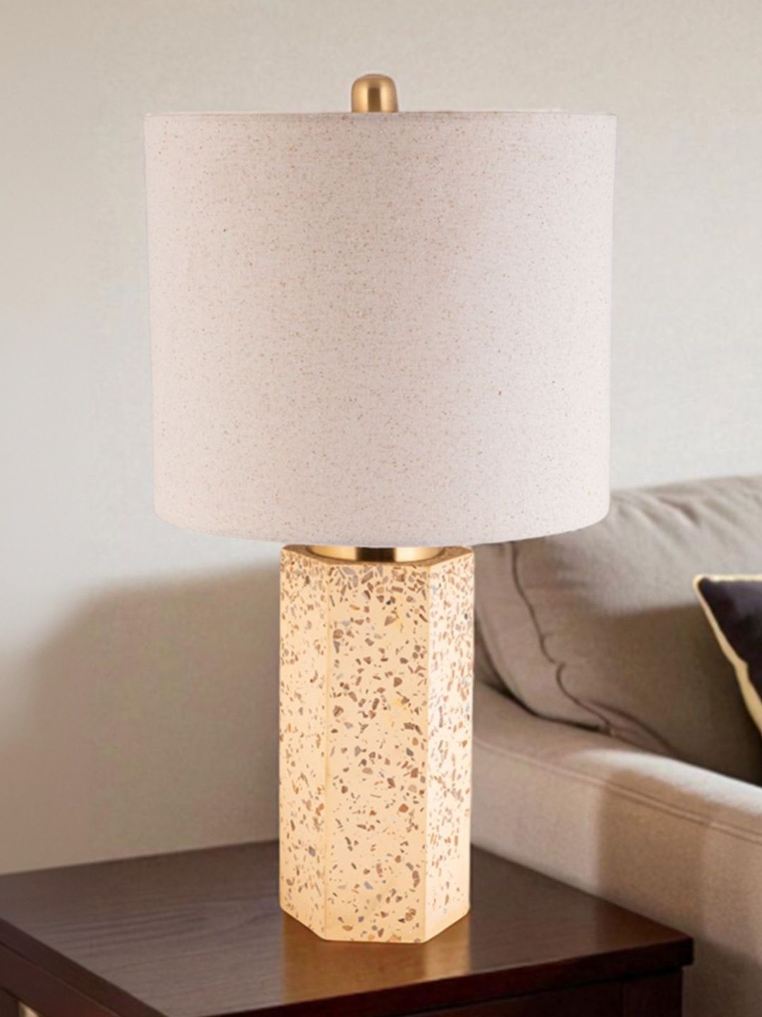 AARVI DECOR STUDIO Brown Ceramic Contemporary Cylindrical Shaped Table Lamp with Adjustable Cord-picture-32