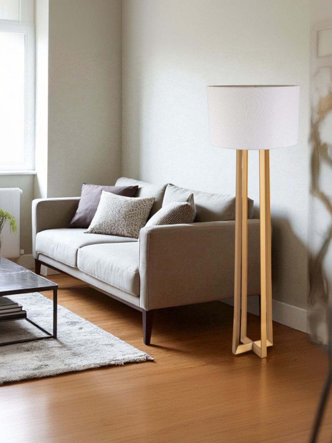 AARVI DECOR STUDIO Gold-Toned Metal Contemporary Cylindrical Shaped Table Lamp with Adjustable Cord-image-20