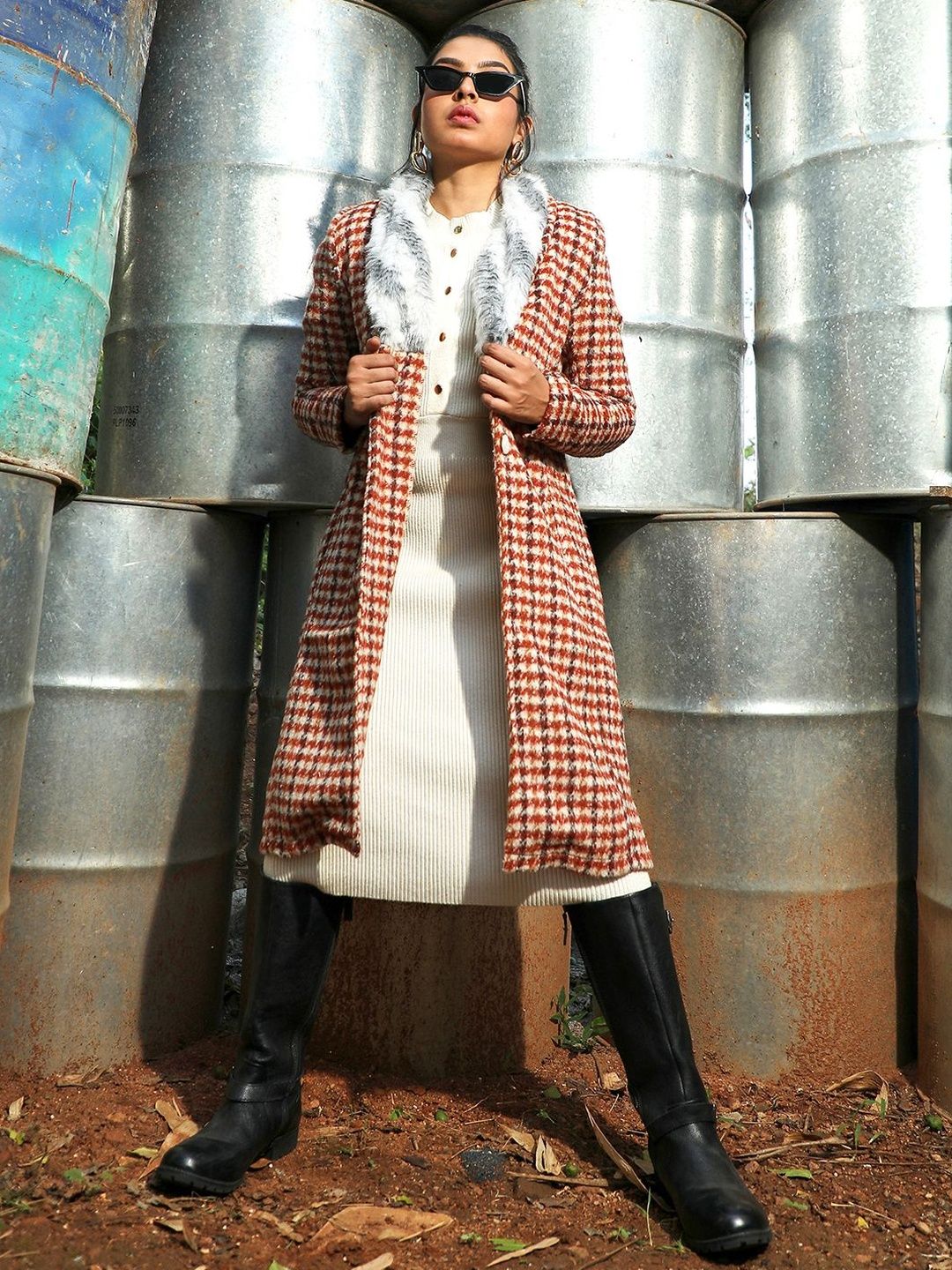 pinacolada Campus Sutra Spread Collar Checked Overcoats-picture-42