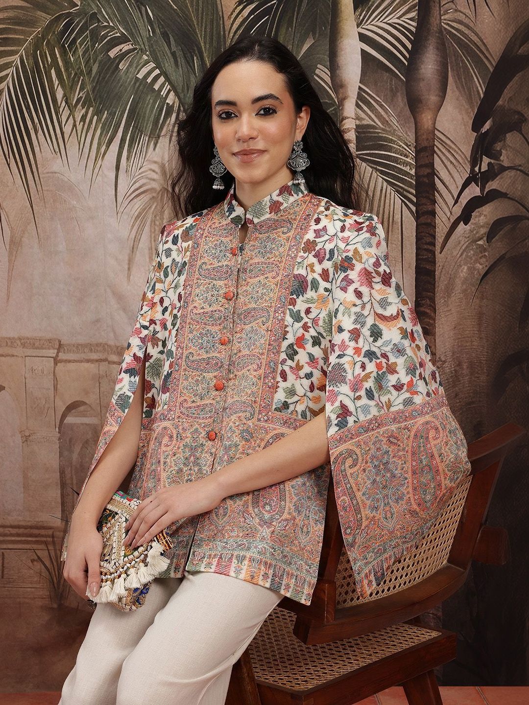 all about you Women Floral Striped Woollen Crop Tailored Jacket with Embroidered-picture-15