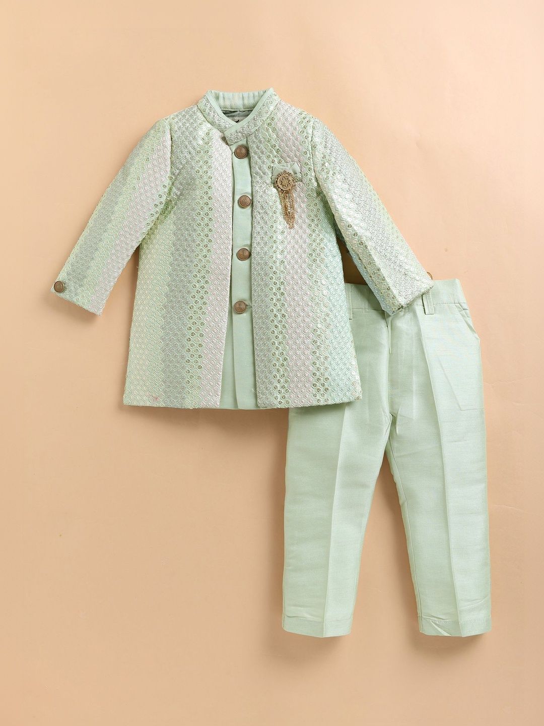 LITTLE COLLARS Boys Embroidered Mandarin Collar Sherwani Set-picture-23