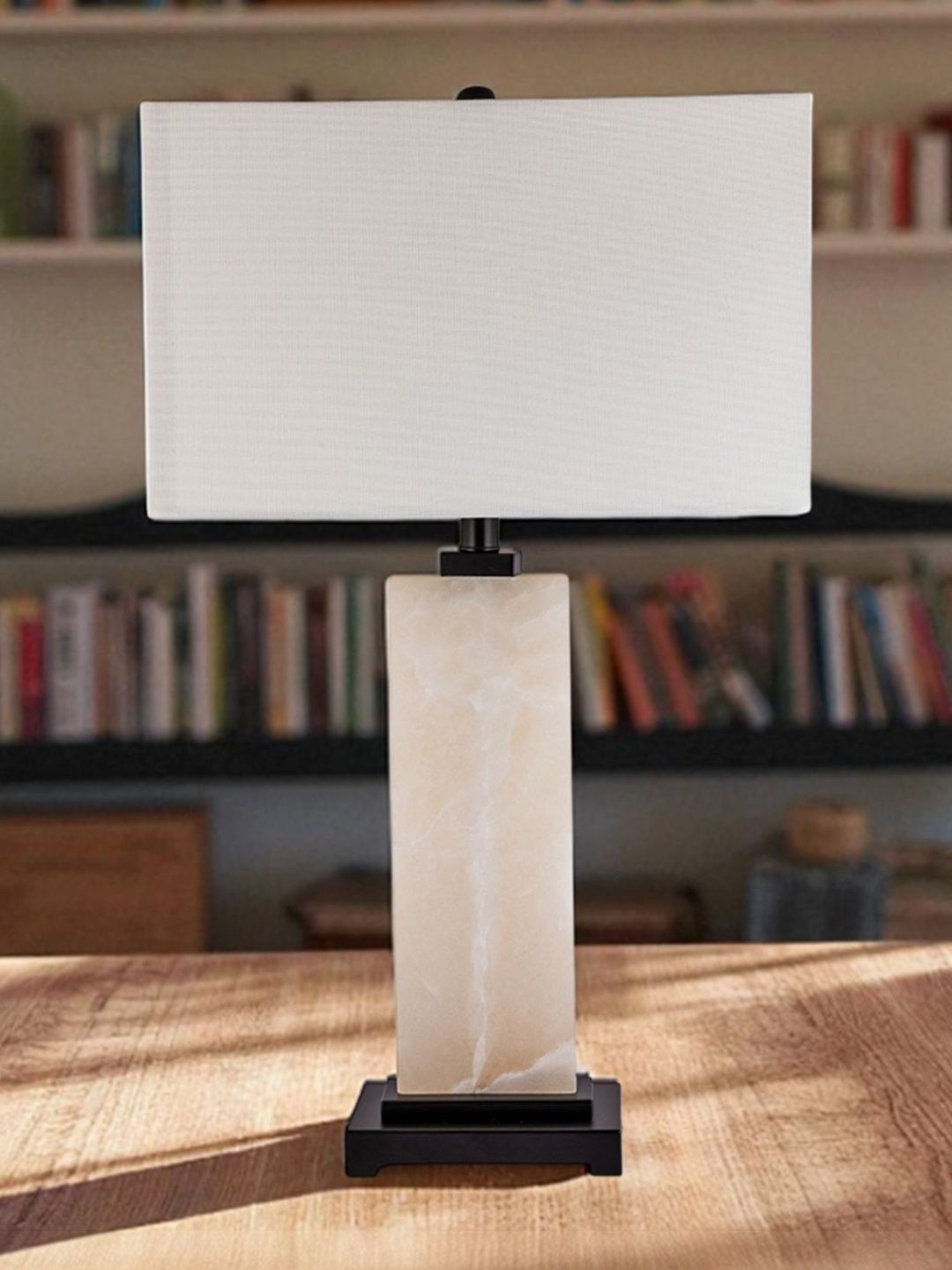 AARVI DECOR STUDIO White Metal Cylindrical Shaped Table Lamp with Adjustable Cord-picture-21