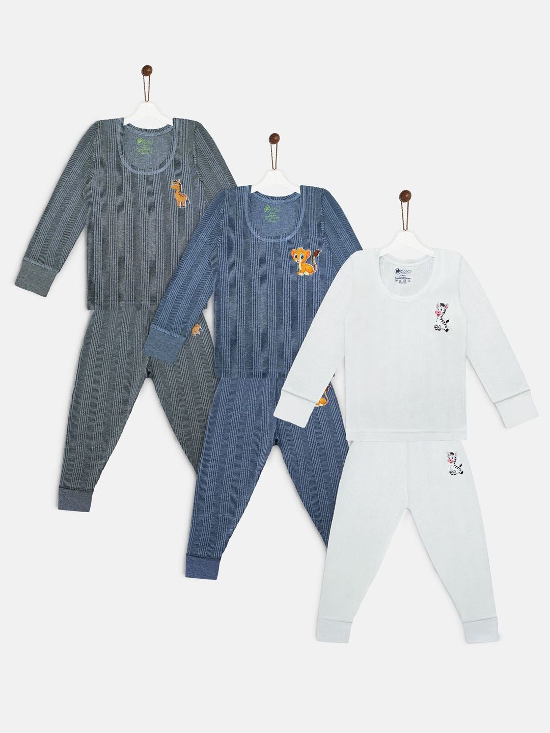 YK Basics Kids Pack Of 3 Striped Thermal Set-image-40