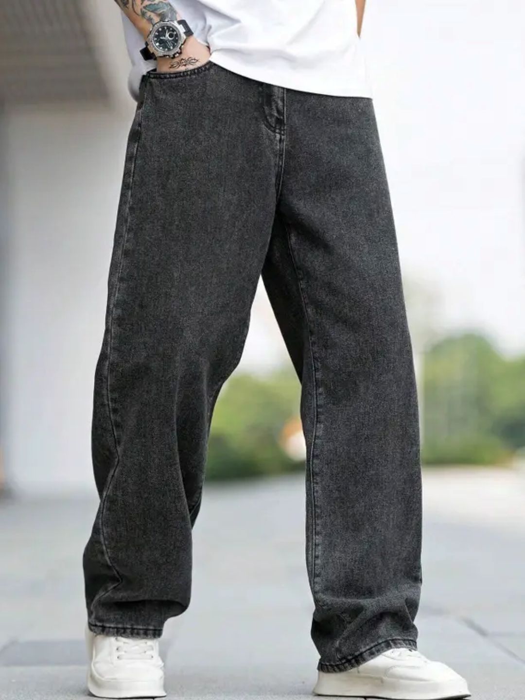 SZN Men Classic Baggy Fit Mid-Rise Light Fade Stretchable Jeans-picture-56