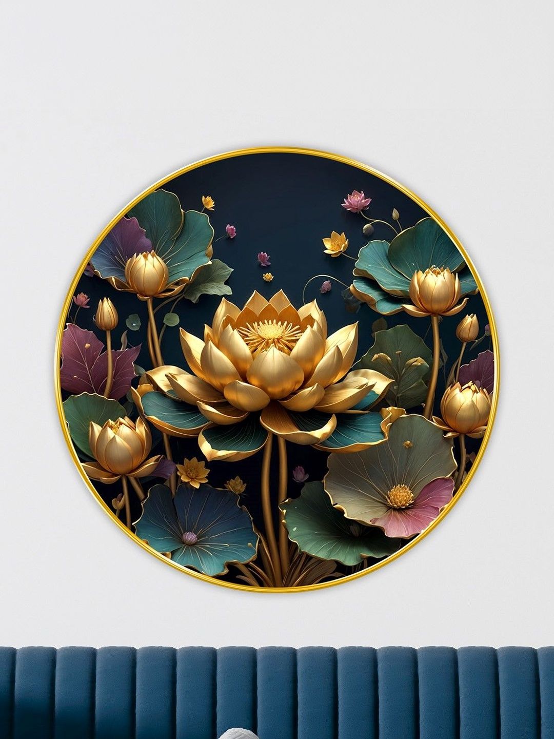 Livin'luxe Gold-Toned & Green MDF Flower Living Room Large Round Wall Art 23" x 23"-picture-14