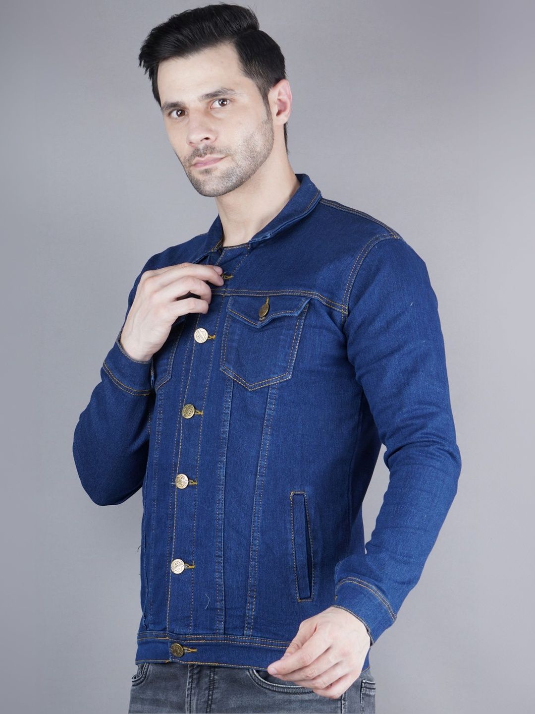 SZN Men Colourblocked Outdoor Denim Jacket with Patchwork-picture-14