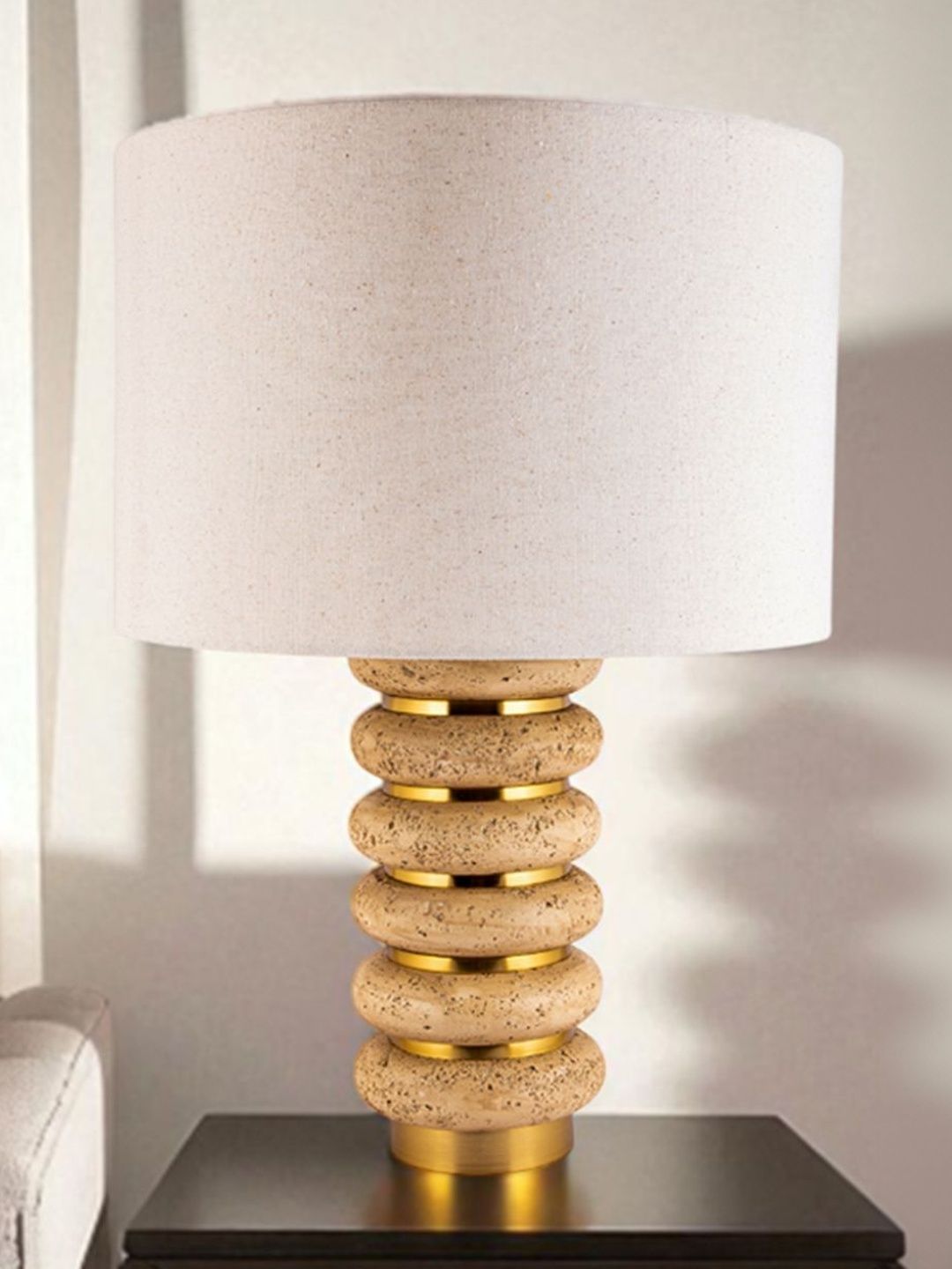 AARVI DECOR STUDIO Brown Metal Contemporary Cylindrical Shaped Table Lamp with Adjustable Cord-picture-35