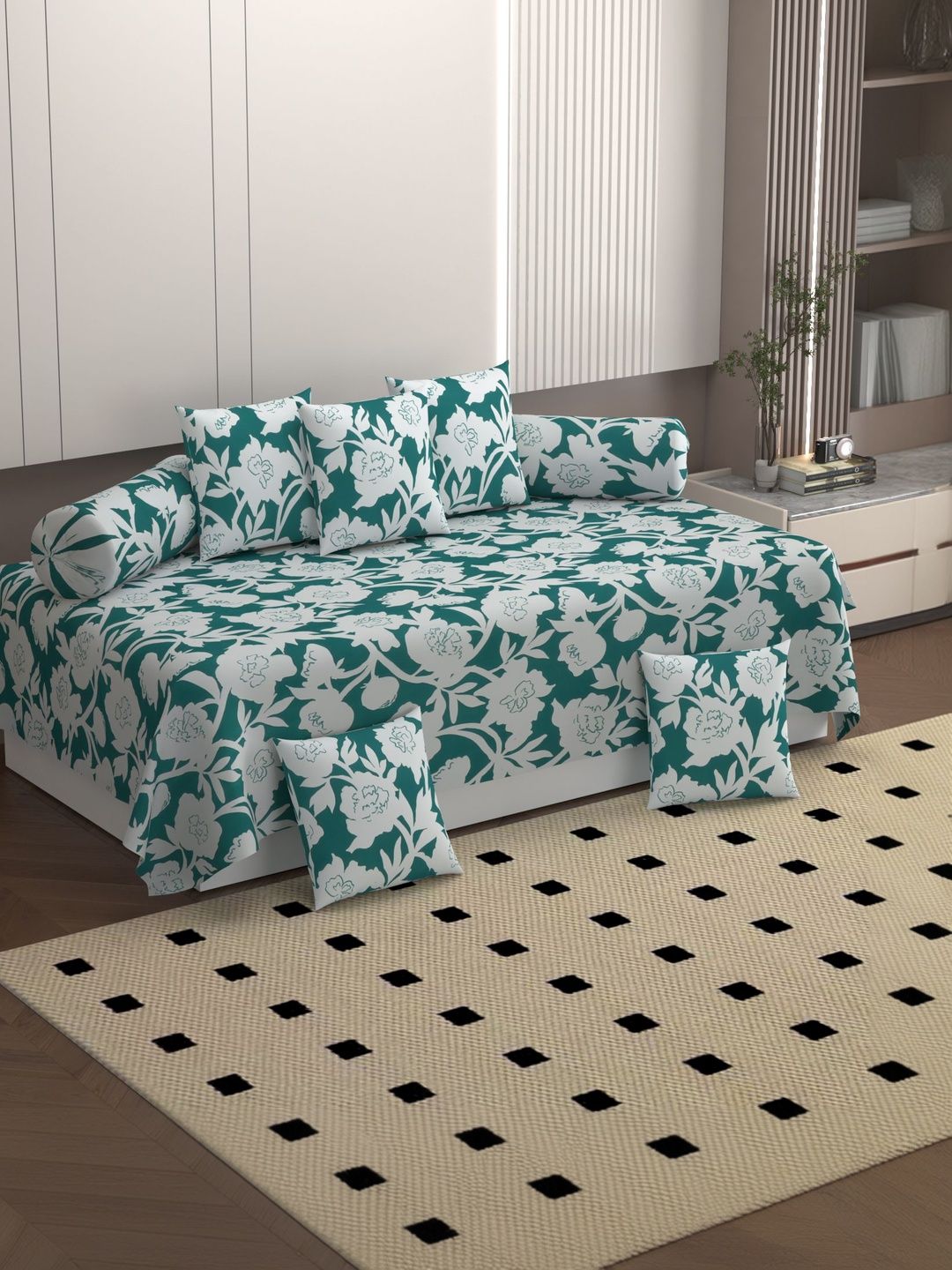 BELVOSTUM 8-Pcs Green & White Printed 250TC Diwan Set-picture-29
