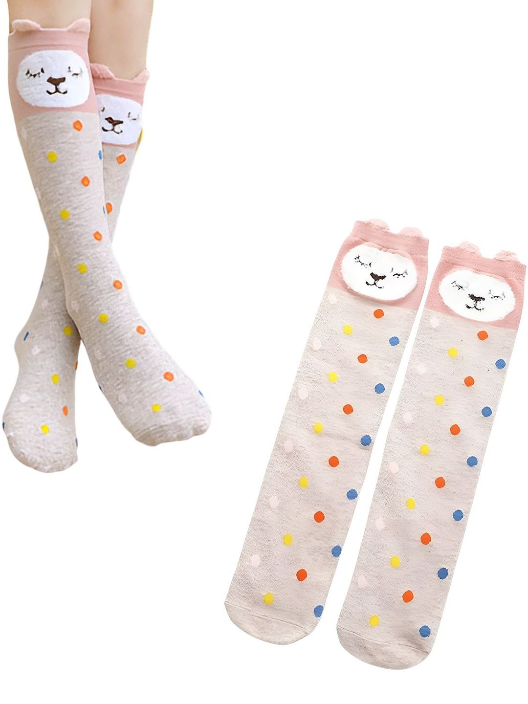 MOMISY Girls Polka Dot Printed Cotton Knee High Socks-picture-39
