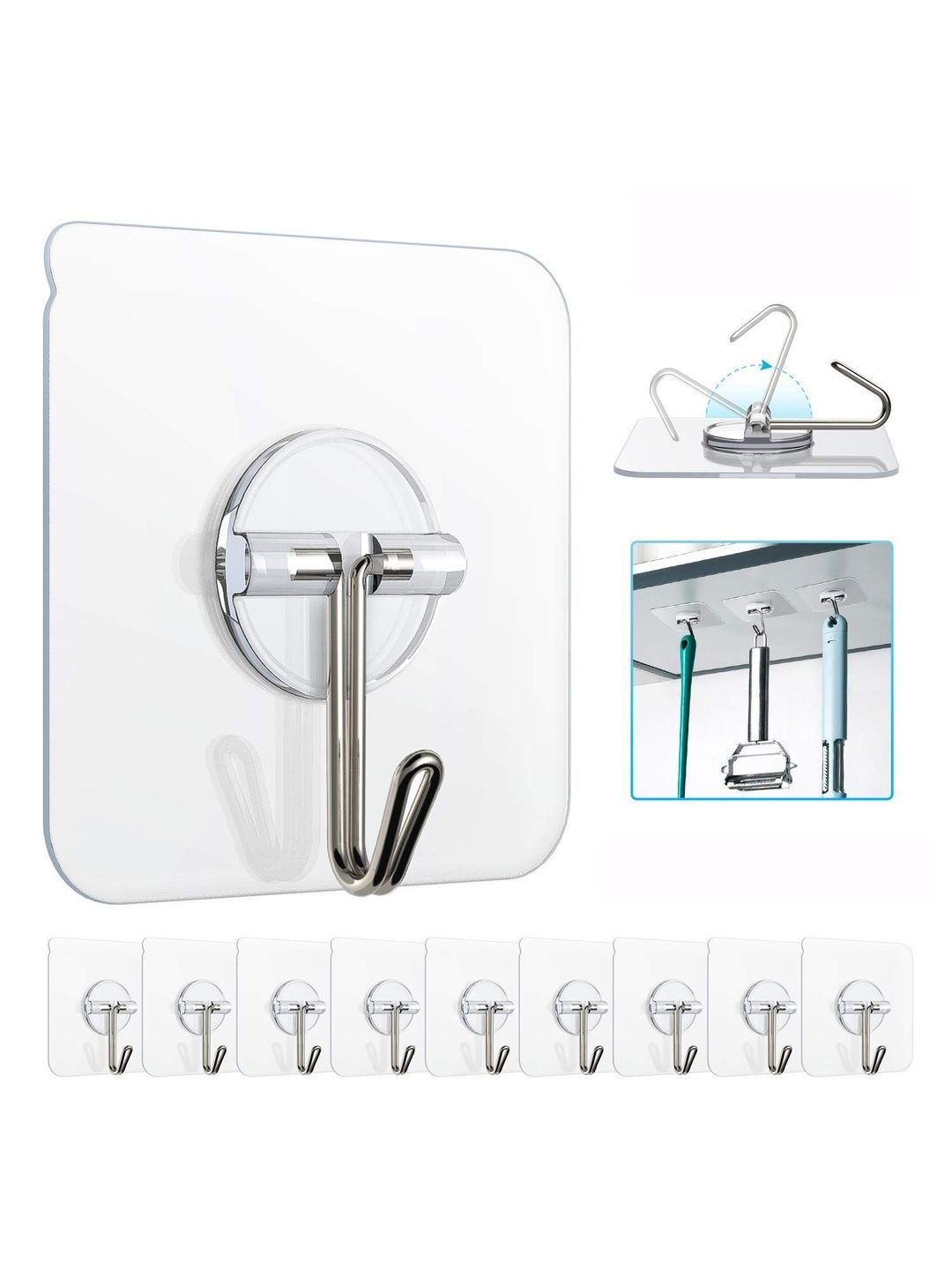 AUGEN Transparent 5 Pieces Water-Proof Self-Adhesive Wall Hooks-picture-15