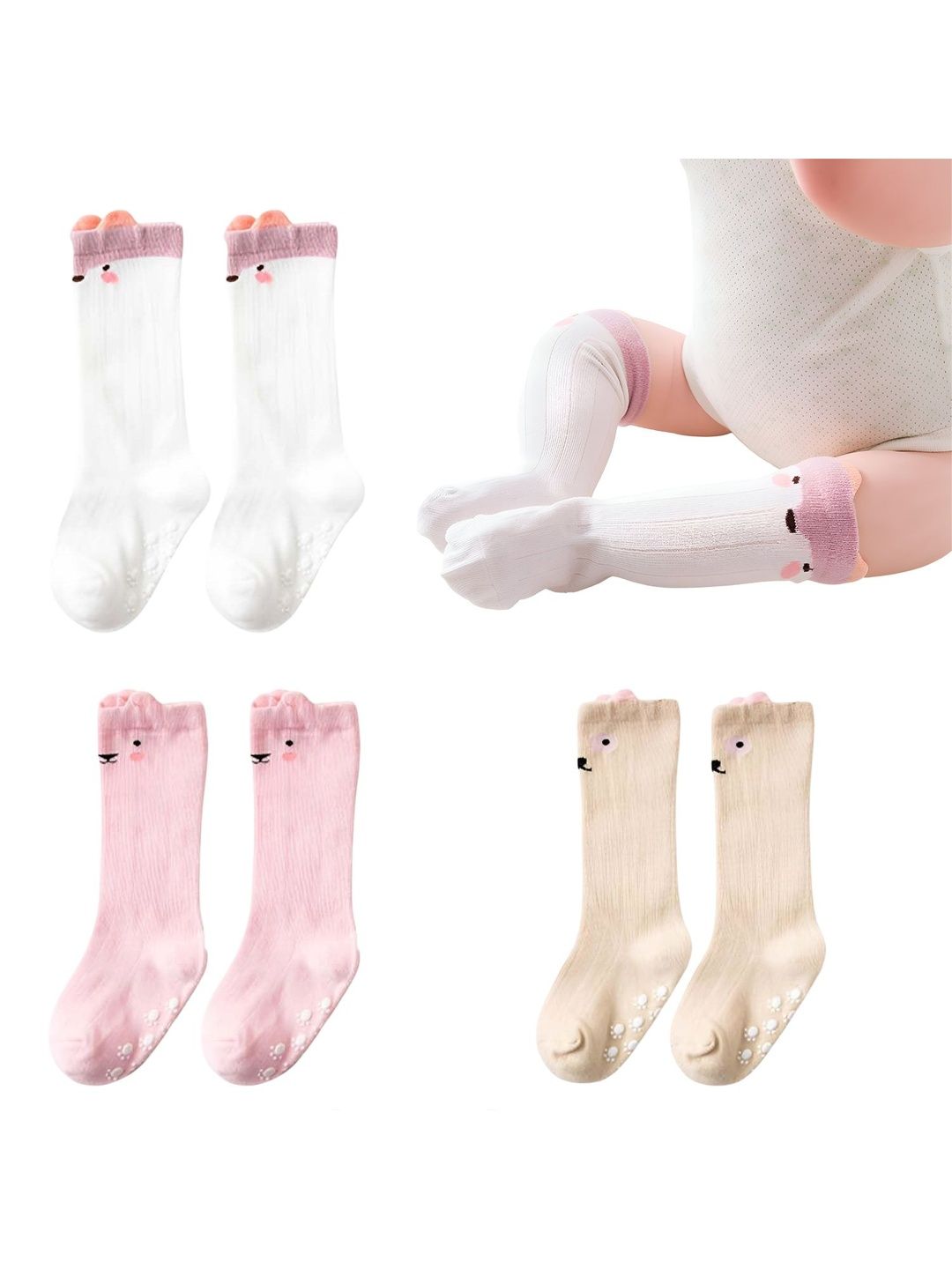 MOMISY Kids Pack Of 3 Animal Print Cotton Knee High Socks-picture-39