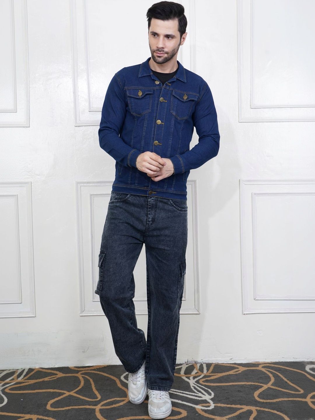 SZN Men Striped Outdoor Denim Jacket with Patchwork-picture-13