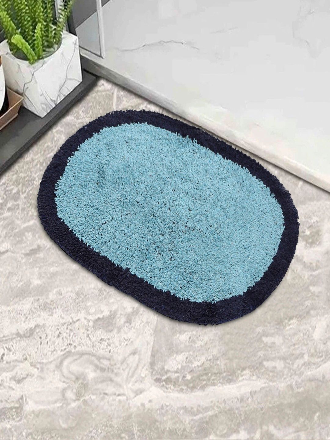 Status Blue & Navy Blue Textured Cotton Anti-Skid Doormat- 38 X 58 CM-picture-44