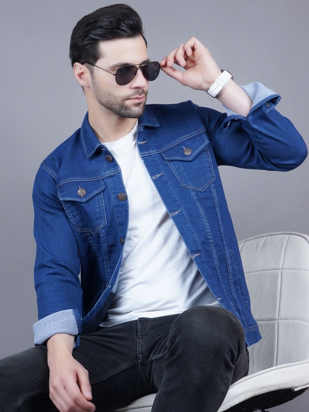 SZN Men Colourblocked Outdoor Denim Jacket with Patchwork-picture-19