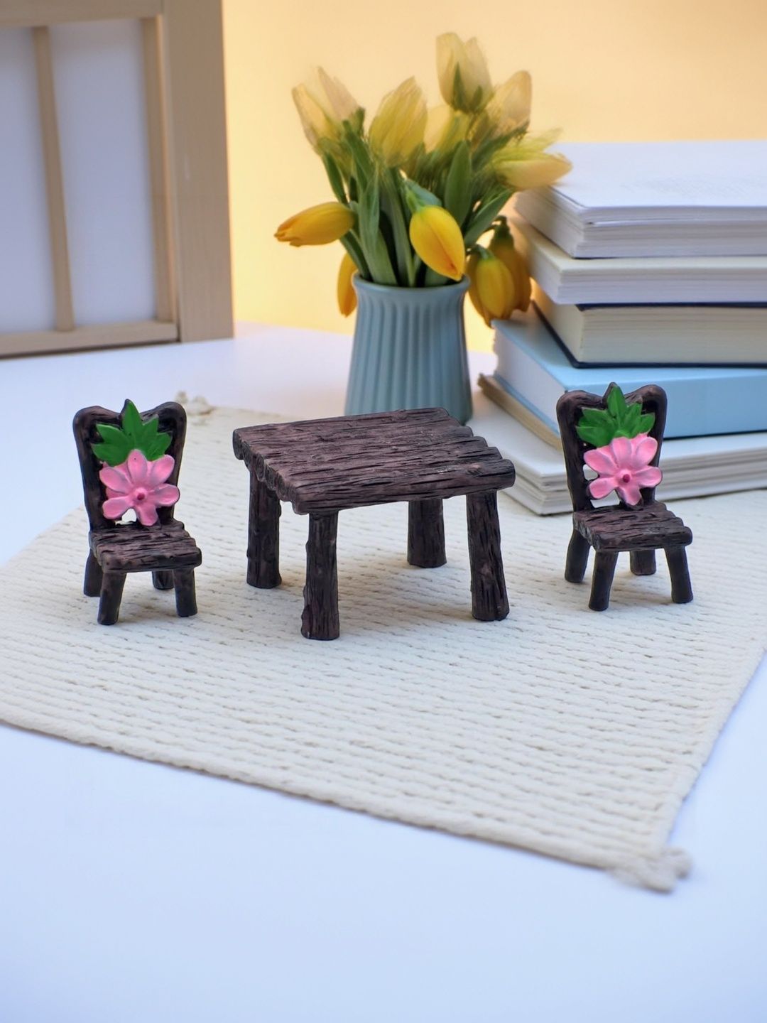 Ascension Brown And Pink 3 Pieces Table And Chair Miniature Figurine Showpiece-picture-34