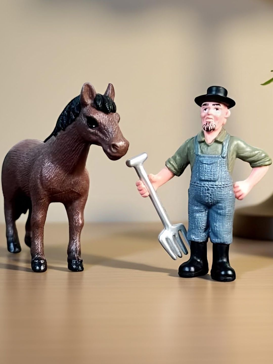 Ascension Brown And Blue 2 Pieces Farmer And Horse Miniature Figurine Showpiece-picture-35