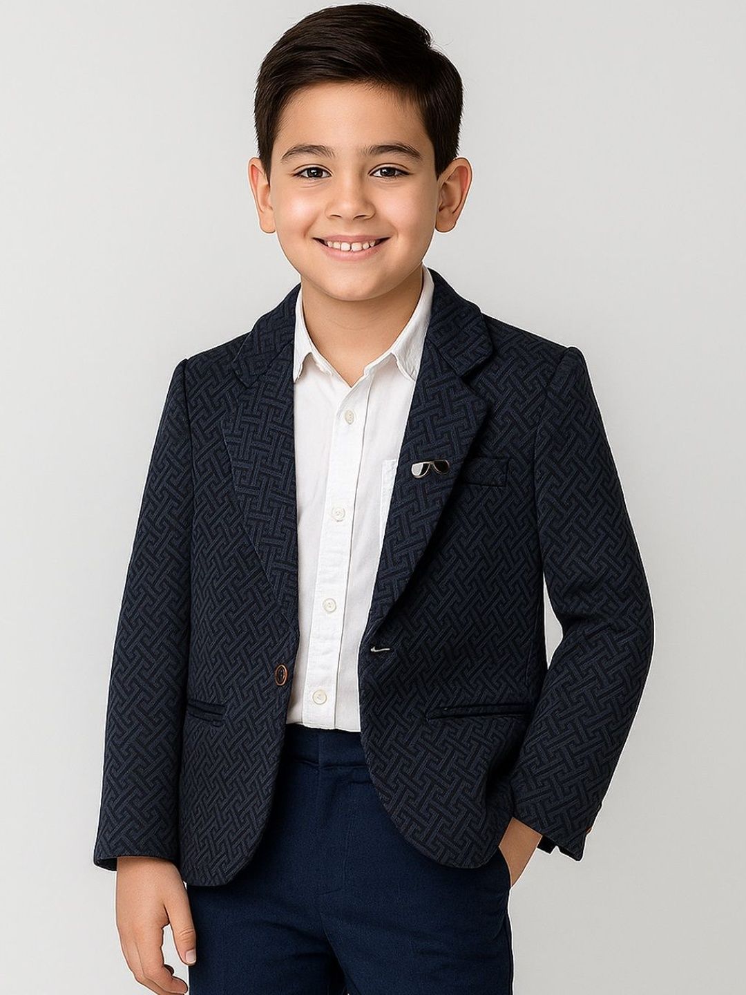 Ridokidz Boys Printed Tailored Fit Single-Breasted Blazers-picture-10