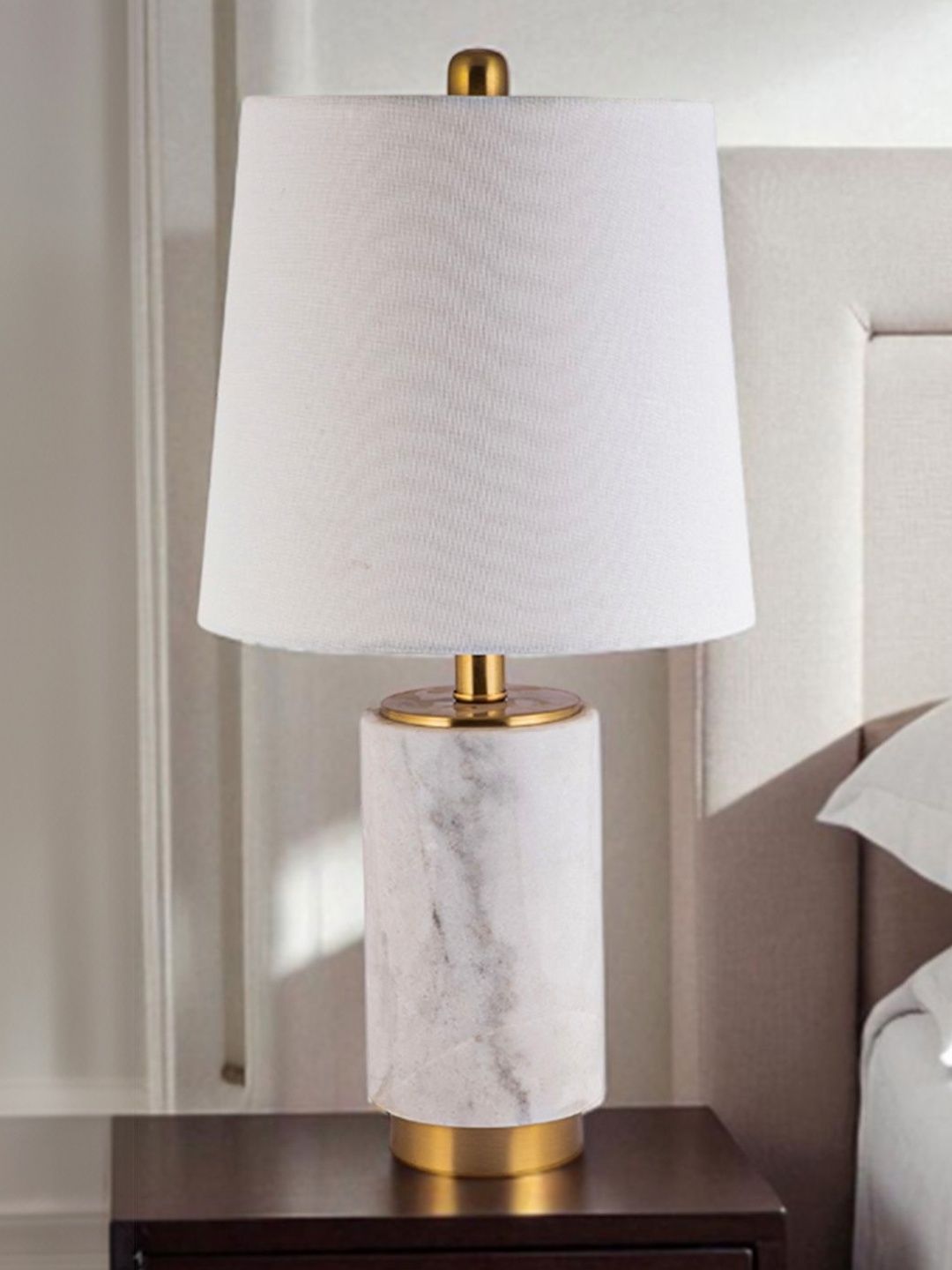 AARVI DECOR STUDIO White Glass Cylindrical Shaped Table Lamp with Adjustable Cord-picture-30