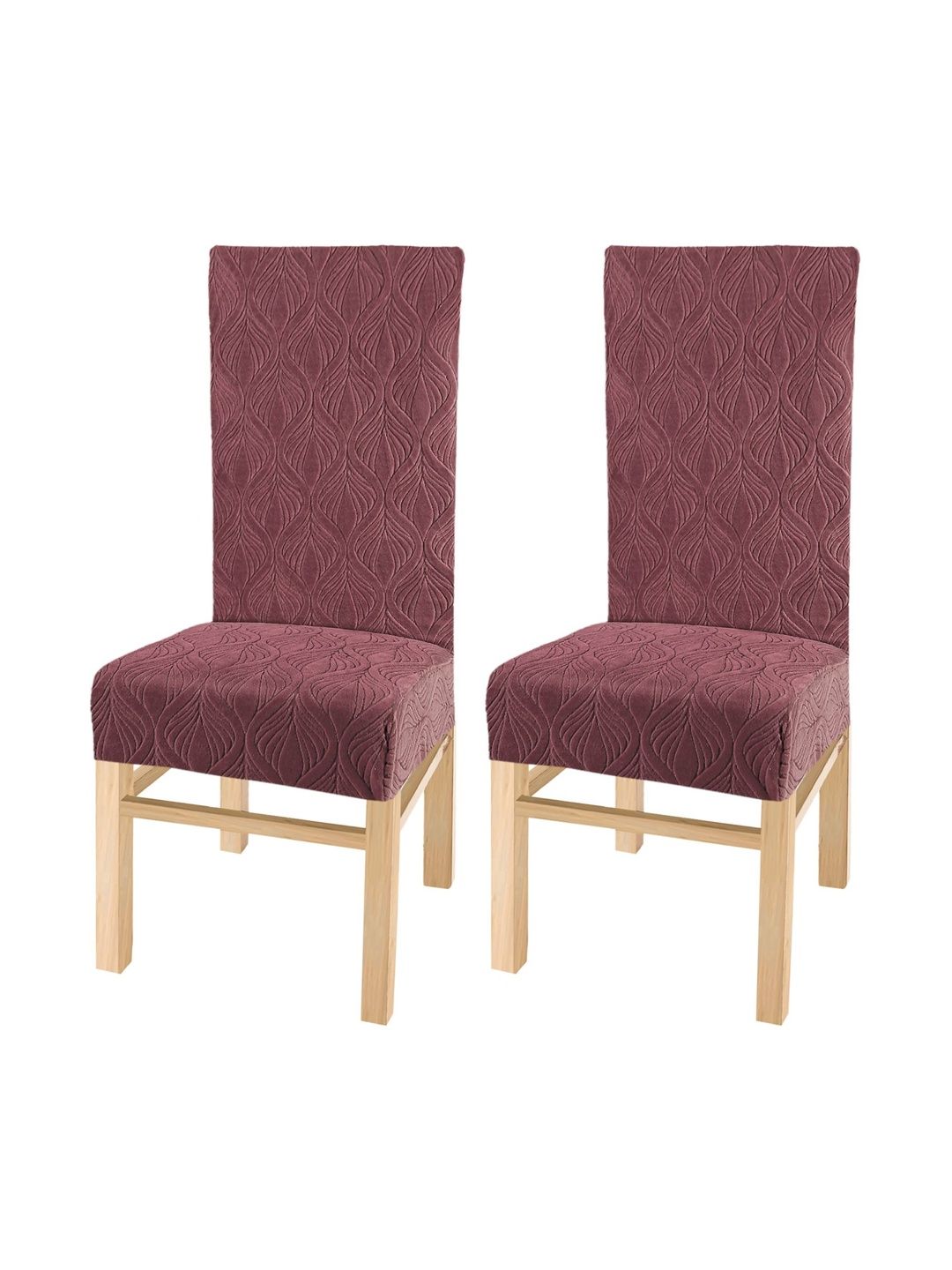 Yellow Weaves Set Of 2 Maroon Self-Design Chair Covers-picture-21