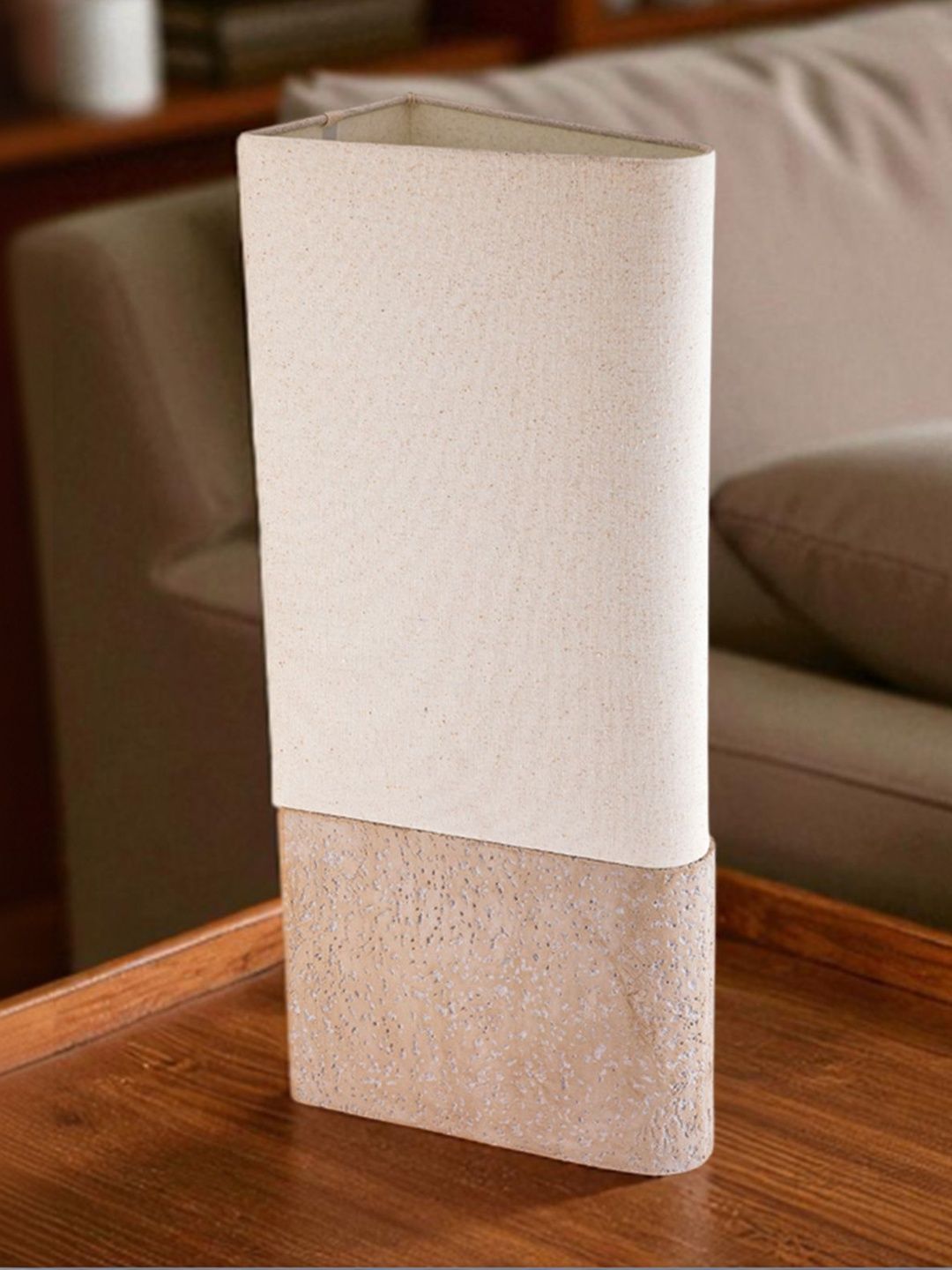 AARVI DECOR STUDIO Beige Textured Ceramic Contemporary Triangle Table Lamp with Adjustable Cord-picture-38