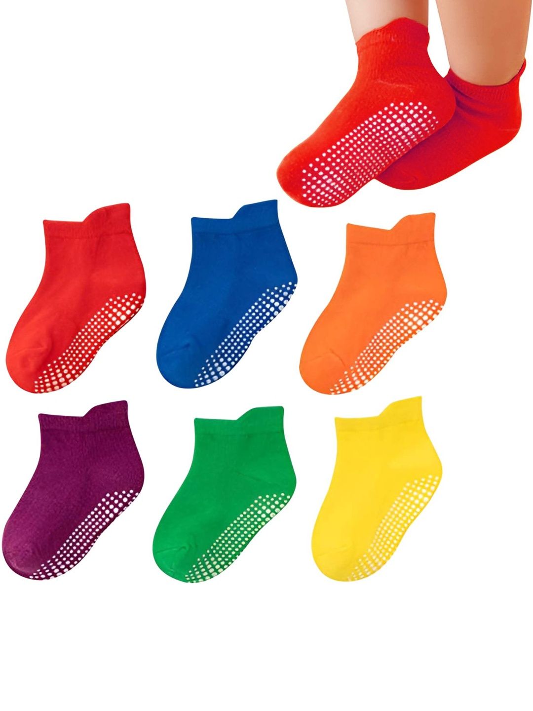 MOMISY Infants Kids Pack Of 6 Cotton Breathable Anti-Skid Ankle-Length Socks-picture-19