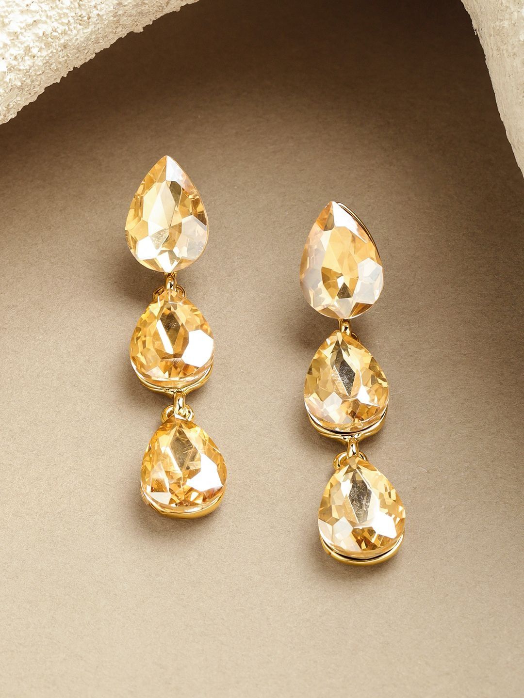 Rubans Voguish Gold-Plated Crystals Studded Teardrop Shaped Drop Earrings-picture-36