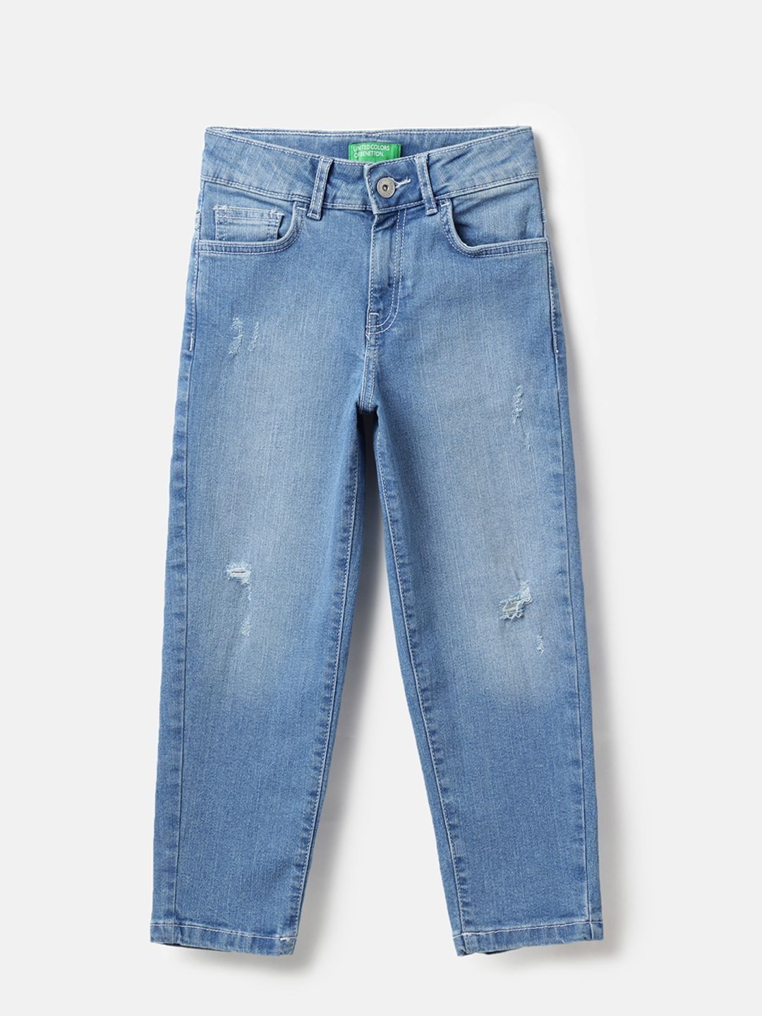 United Colors of Benetton Boys Mid-Rise Mildly Distressed Light Fade Jeans-picture-43