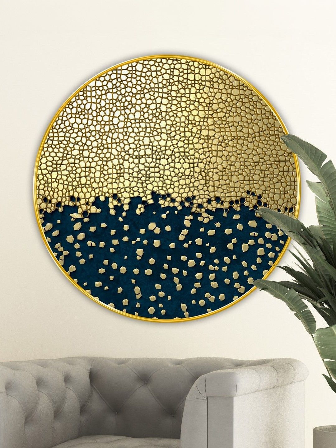 Livin'luxe Gold-Toned & Teal Green MDF Abstract Large Round Wall Art 20" x 20"-picture-13