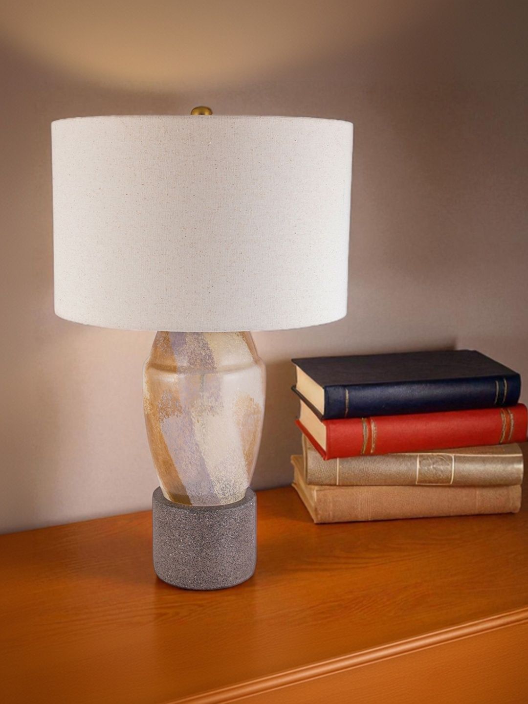 AARVI DECOR STUDIO Gold-Toned Glass Quirky Cylindrical Shaped Table Lamp with Adjustable Cord-picture-14