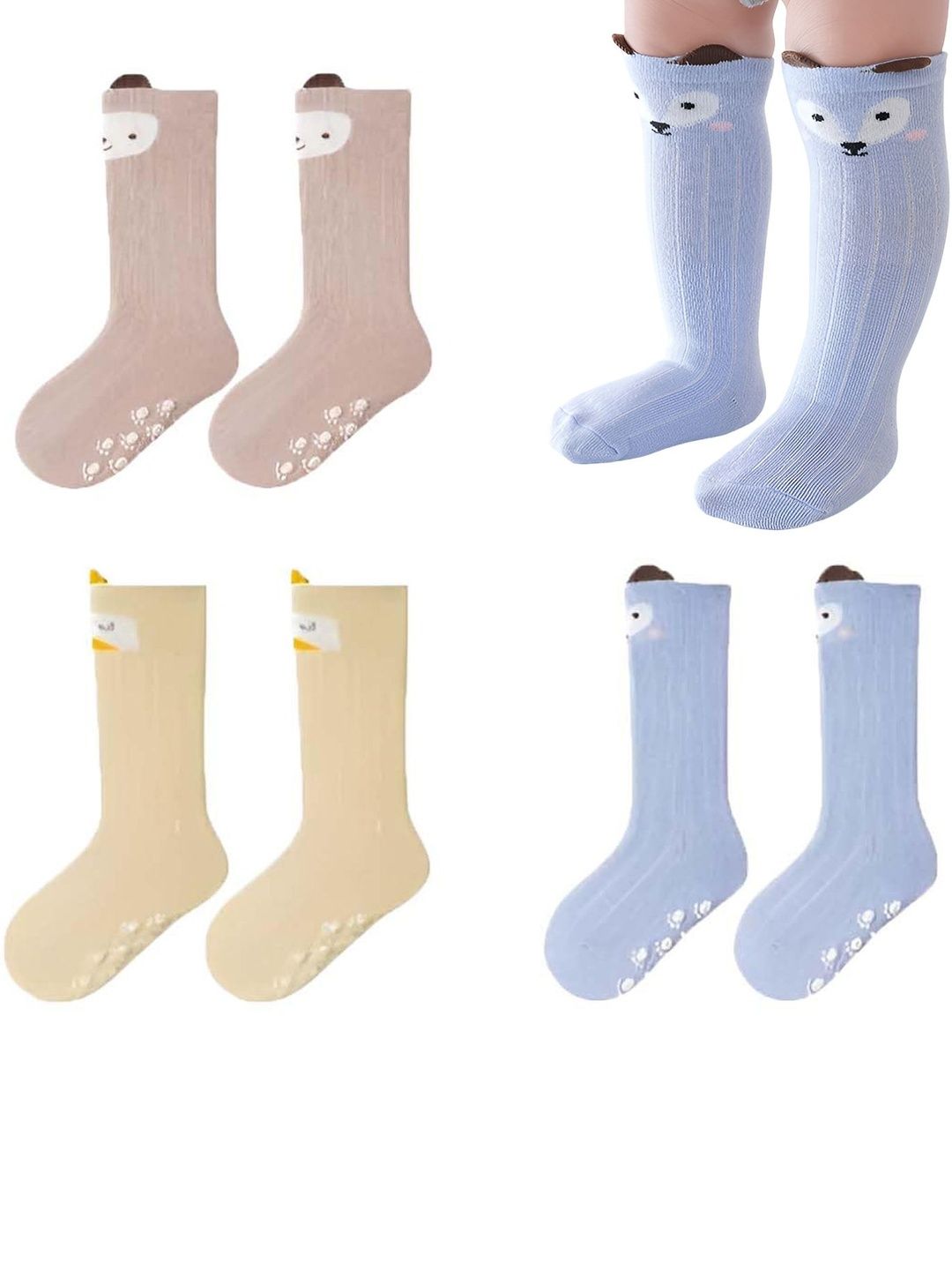 MOMISY Kids Pack Of 3 Patterned Combed Cotton Knee Length Socks-image-32
