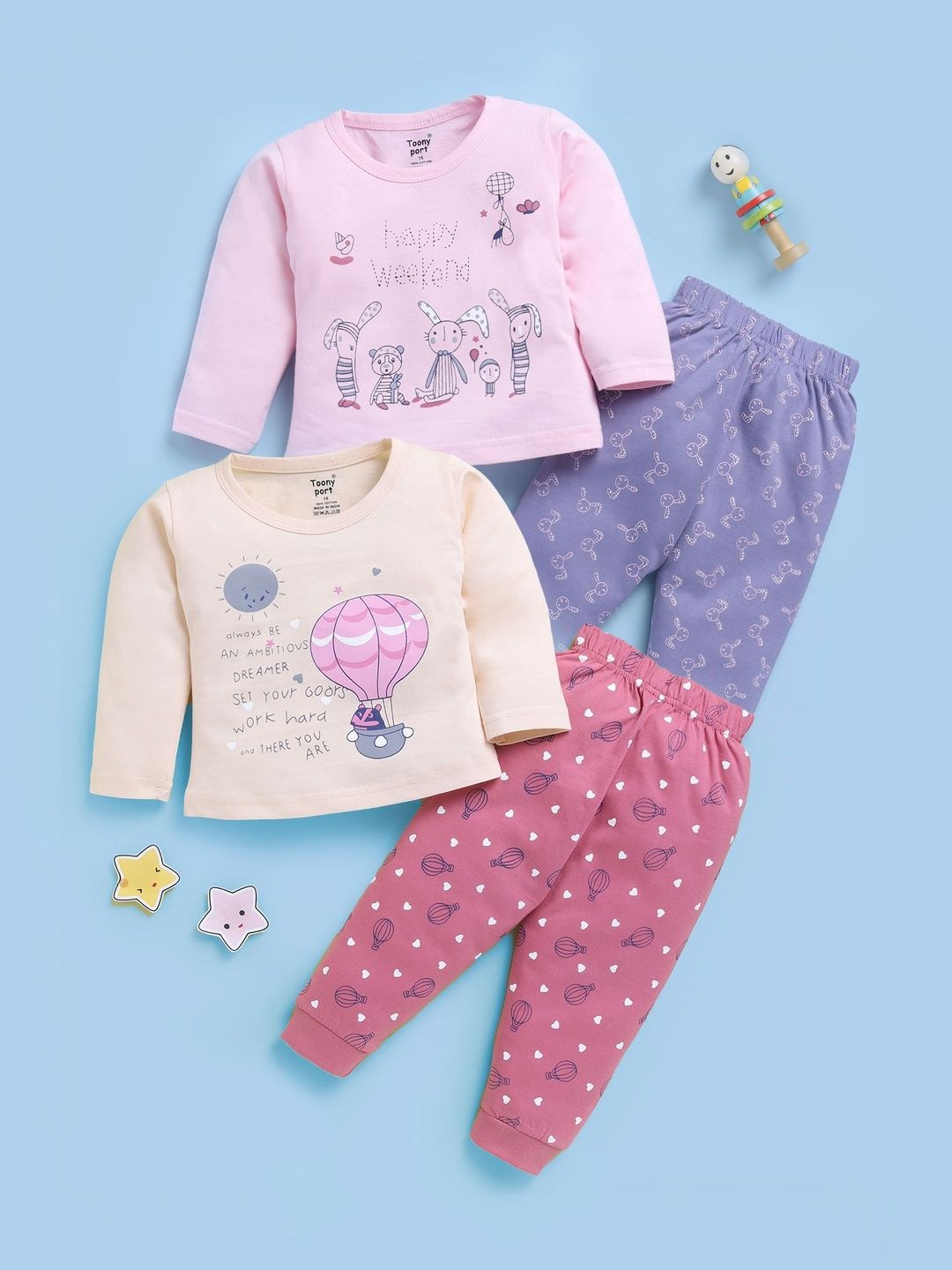 Toonyport Girls Pack Of 2 Printed Pure Cotton Top With Trousers Clothing Set-picture-56