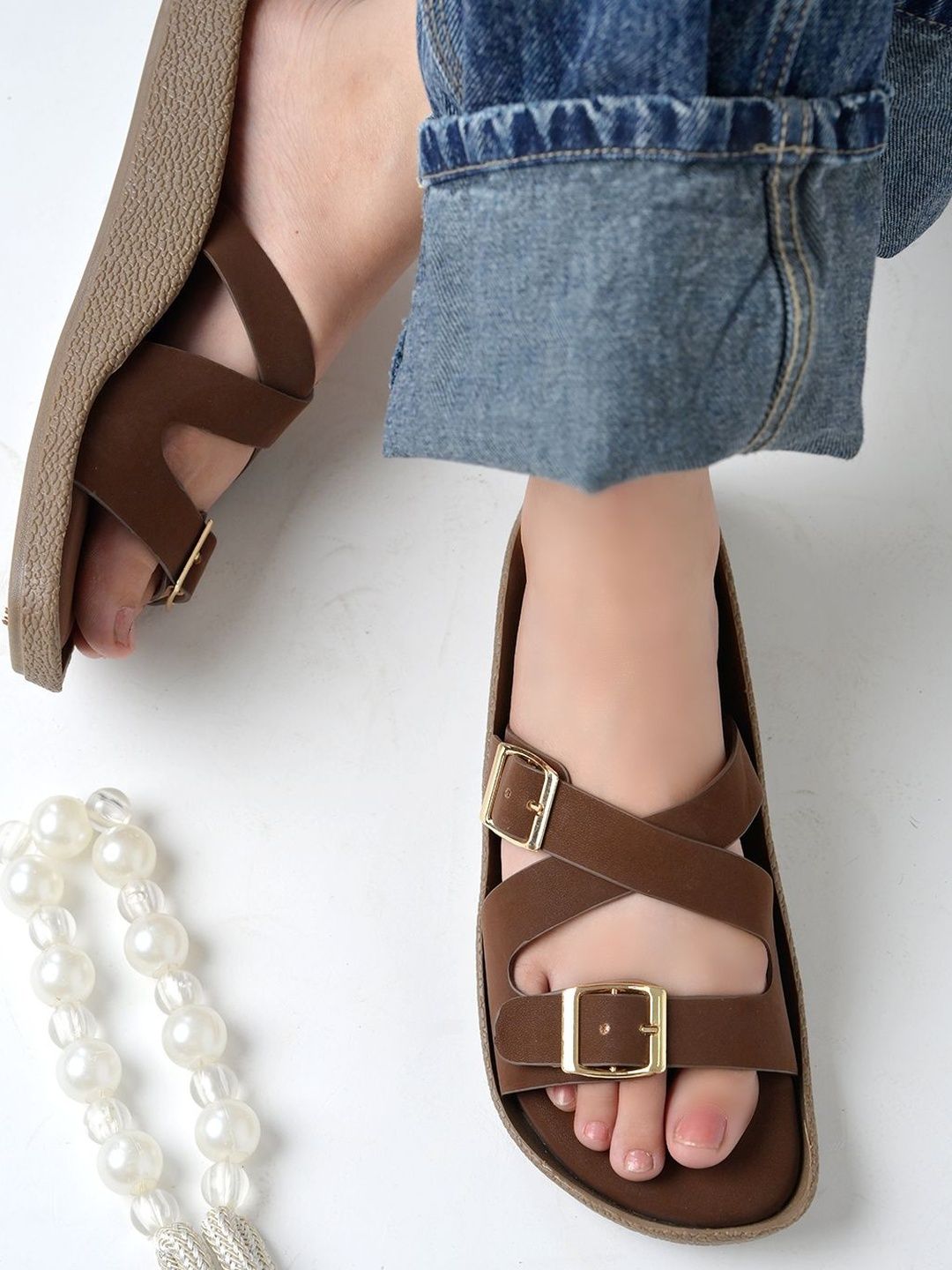 Shoetopia Women Open Toe Flats with Buckles-picture-43