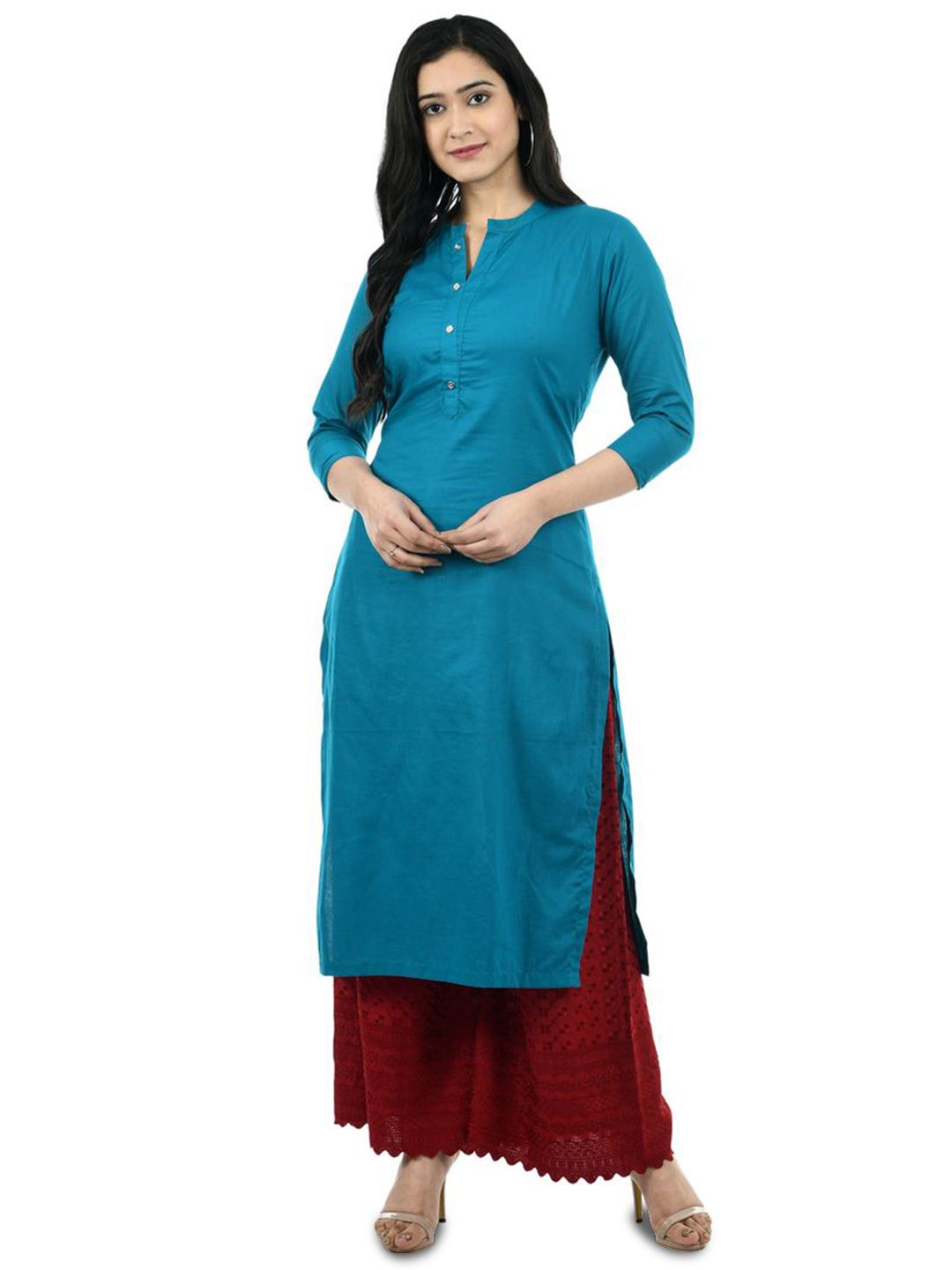 Brainbees Women Floral Embroidered Straight Fit Chikan Cotton Palazzos-picture-36