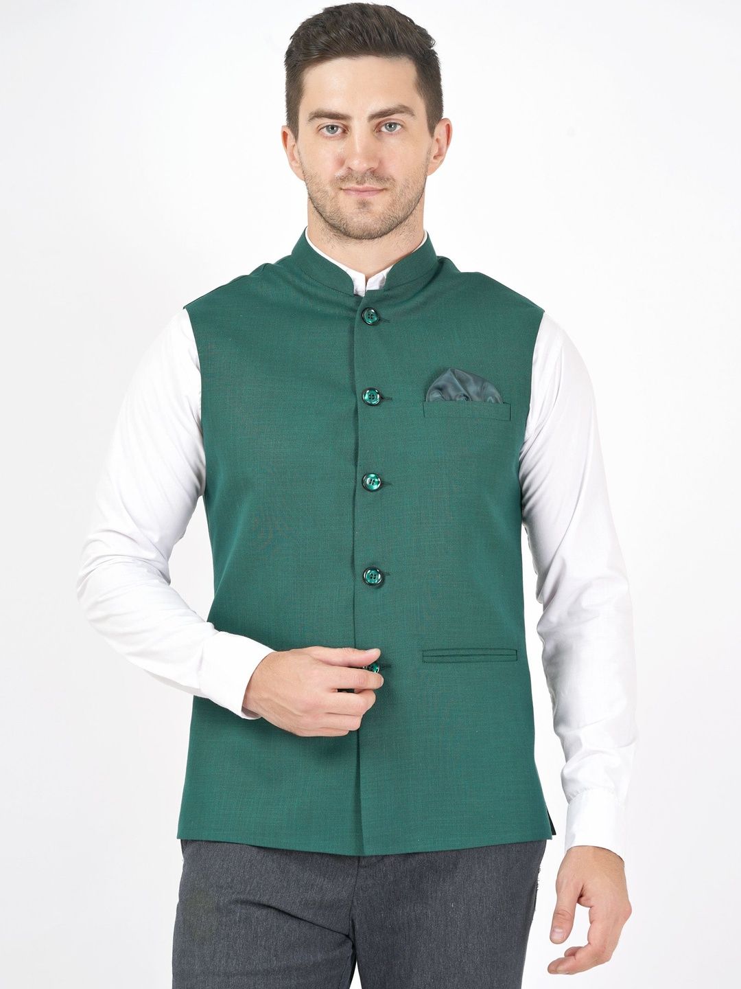 Badoliya & Sons Men Solid Mandarin Collar Nehru Jackets with Pocket Square-picture-11